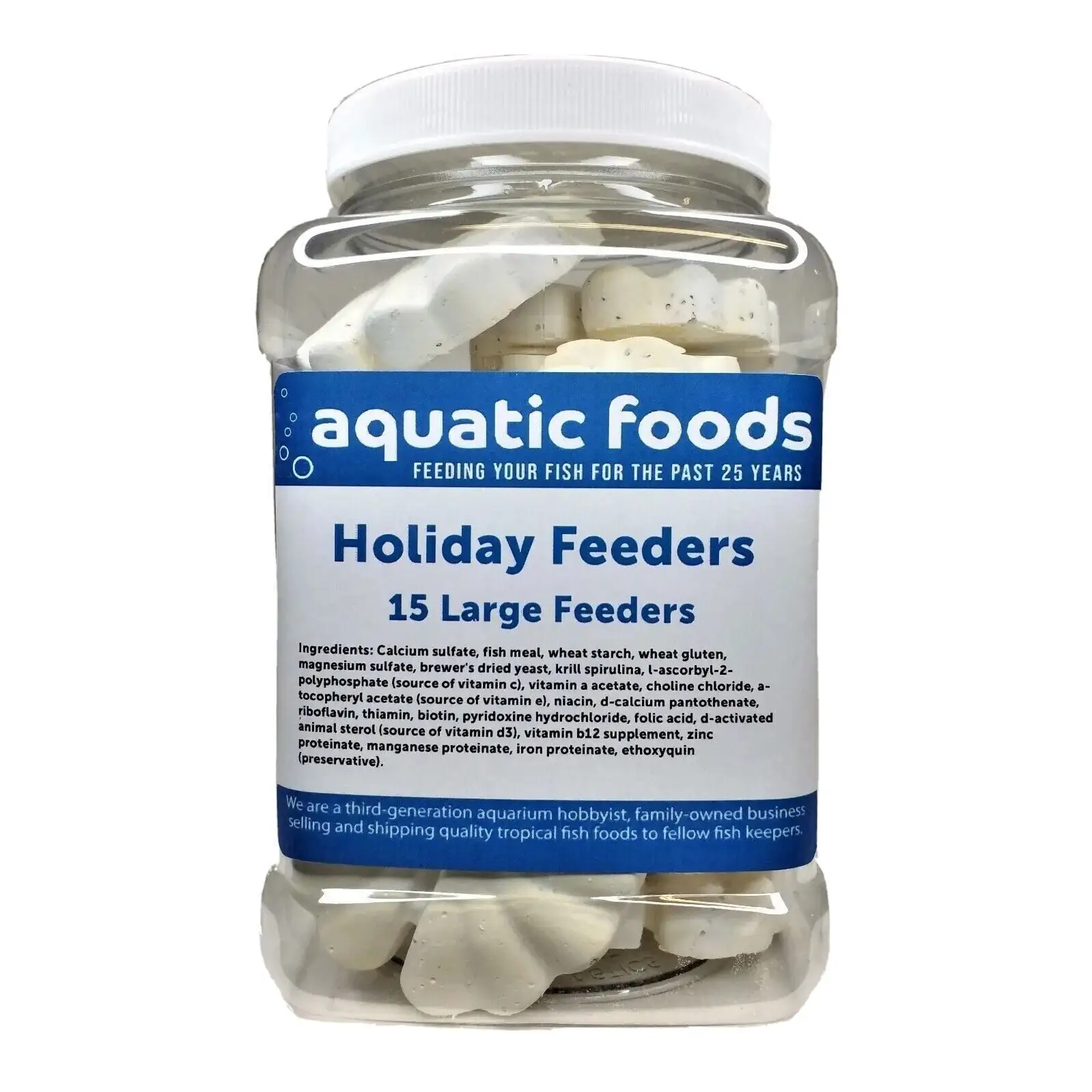 Holiday Feeders for Weekends. Holidays. Vacations for Tropical Fish. Shrimp. Snails. Crayfish. 15 Count Jar of Large