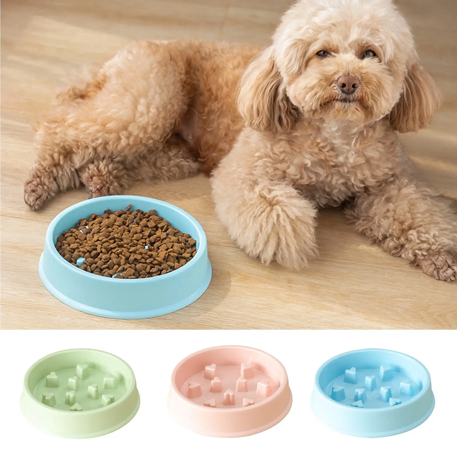 Warkul Slow Dog Bowls Feeder. Puppy Bowl Solid Color Anti Chock Slow Feeding Small Dog Food Dispenser Bowl