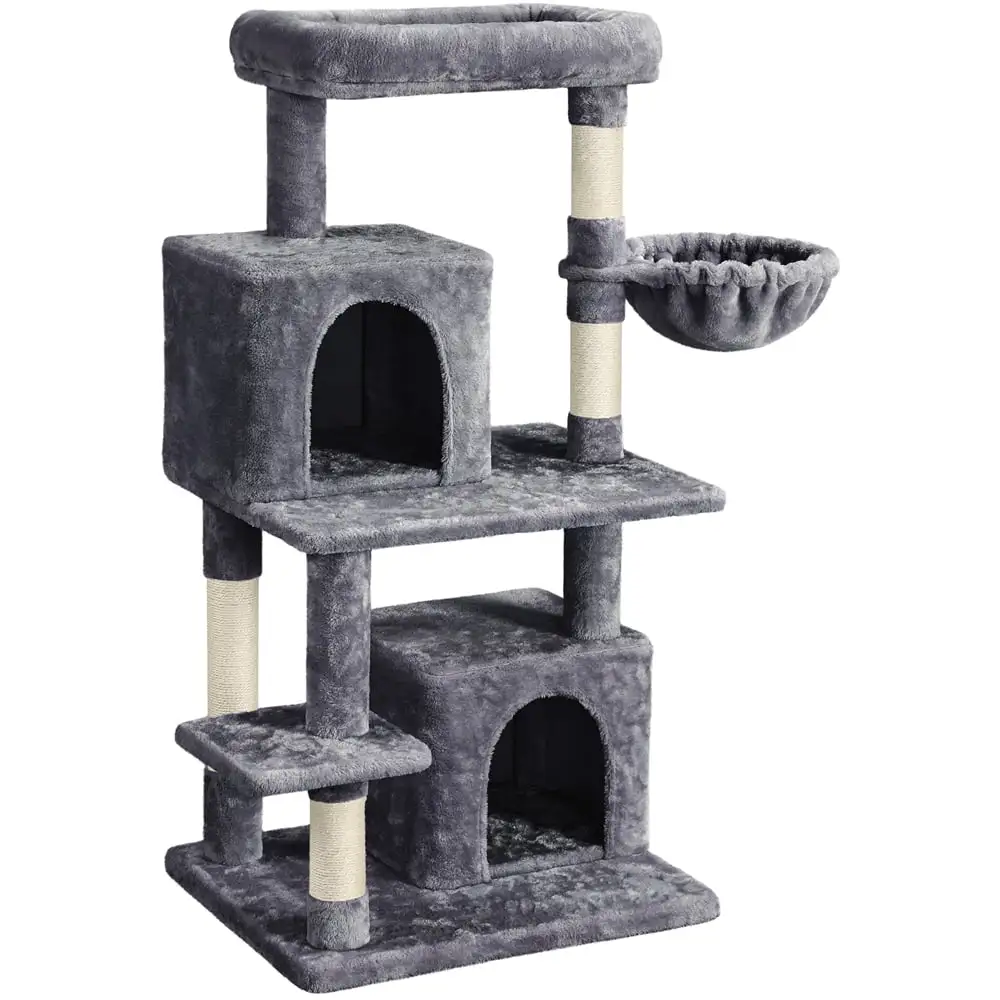 Yaheetech 46.5'' Multilevel Cat Tree Condos Cat Scratching Posts Plush with Top Perch Basket for Cats. Dark Gray