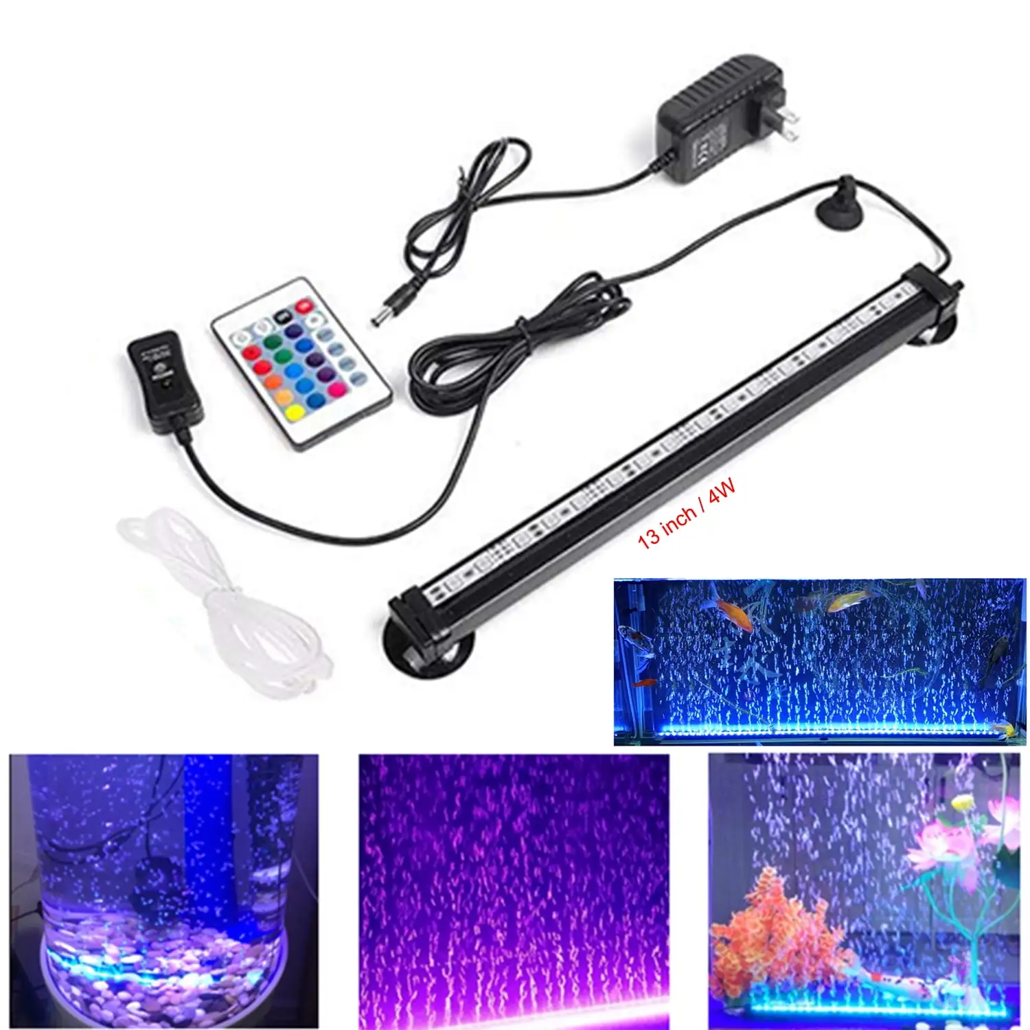 iMeshbean 4W Underwater Aquarium Air Bubble LED Light Fish Tank RGB Submersible Lamp + Remote. 13in