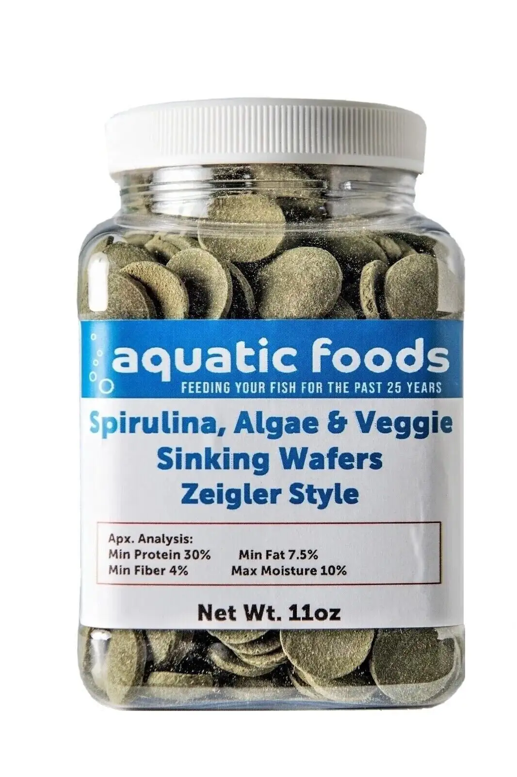 Wafers of Spirulina. Algae. Veggies. Sinking Wafers for Bottom Fish. Shrimp. Snails. Crabs. Crayfish. All Tropical Fish. Zeigler Style Wafers...11oz Small Jar