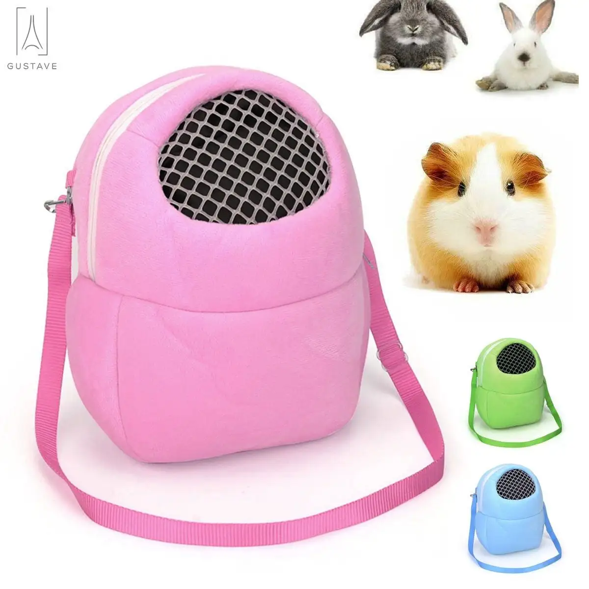 Gustave Portable Breathable Pet Hamster Travel Warm Bag Small Animals Carrier Guinea Pig Hedgehog Squirrel Carry Pouch Outgoing Bag Pink. L