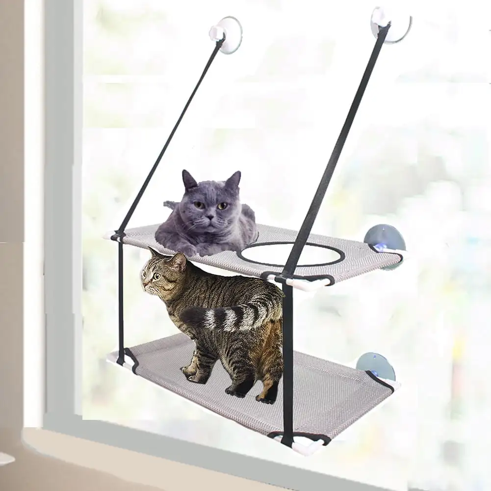 Cat Window Perch. Cat Hammock Window Seat with Durable Suction Cups Cat Bed.Double Stack Gray. Holds Up to 55 lbs