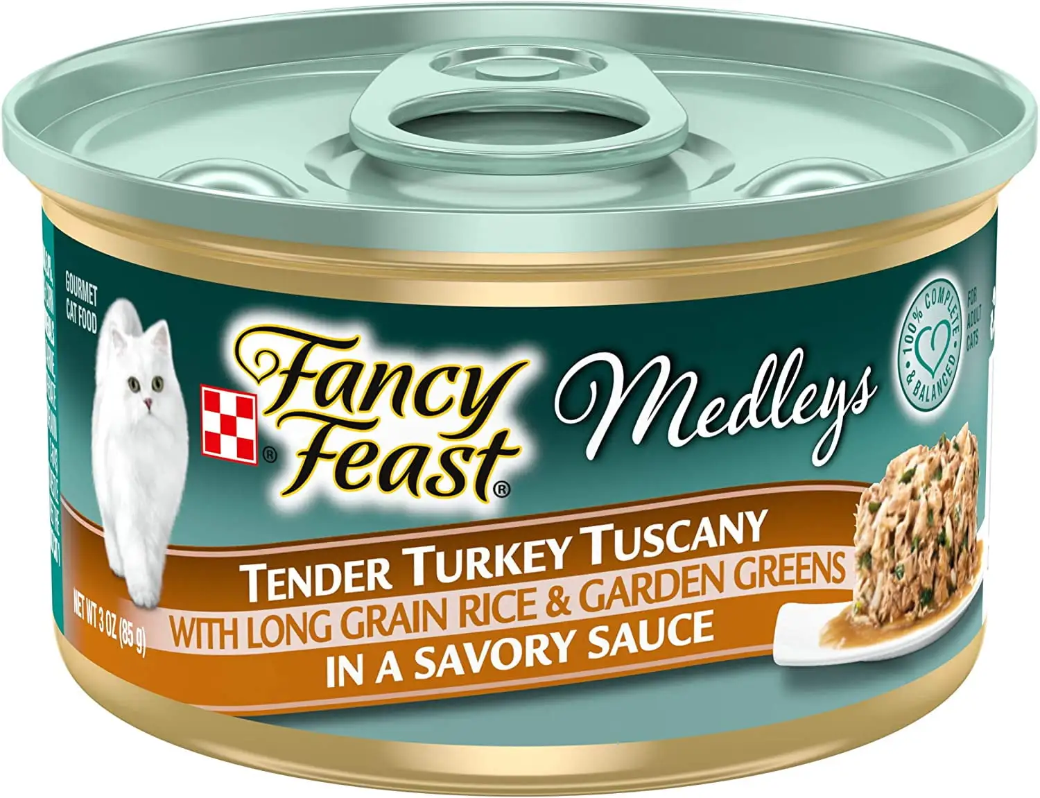 Purina Fancy Feast Medleys Tender Turkey Tuscany With Long Grain Rice & Garden Greens in a Savory Sauce Adult Wet Cat Food. 3 Ounce (Pack of 12)