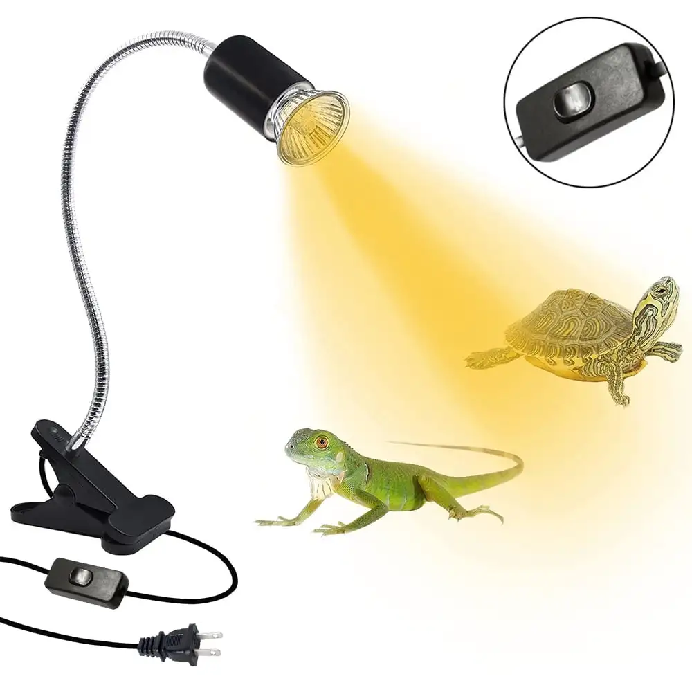 Reptile Heat Lamp Tortoise Basking Spot Lamp Turtle 360??Rotatable Light Clamp Flexible Ceramic Clip Desk Light Holder Socket With Dimmable Switch For Aquarium Pet Lizard