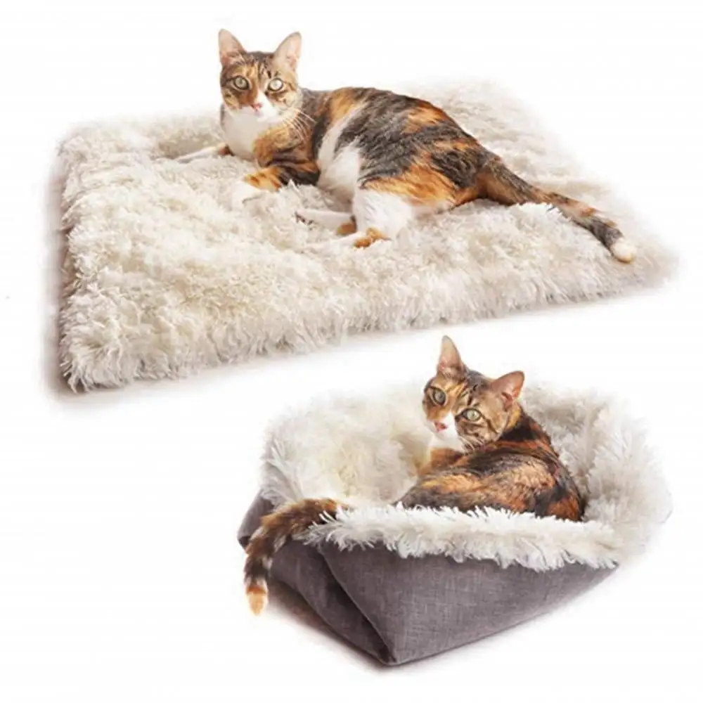 Cat Beds for Indoor Cats Small Dog Bed Mat Function 2 in 1 Ultra Soft Plush Blanket Crate Bed for Indoor Cat Dogs Pet Mats Cushion for Kittens Puppy Dog.Machine Washable-Grey