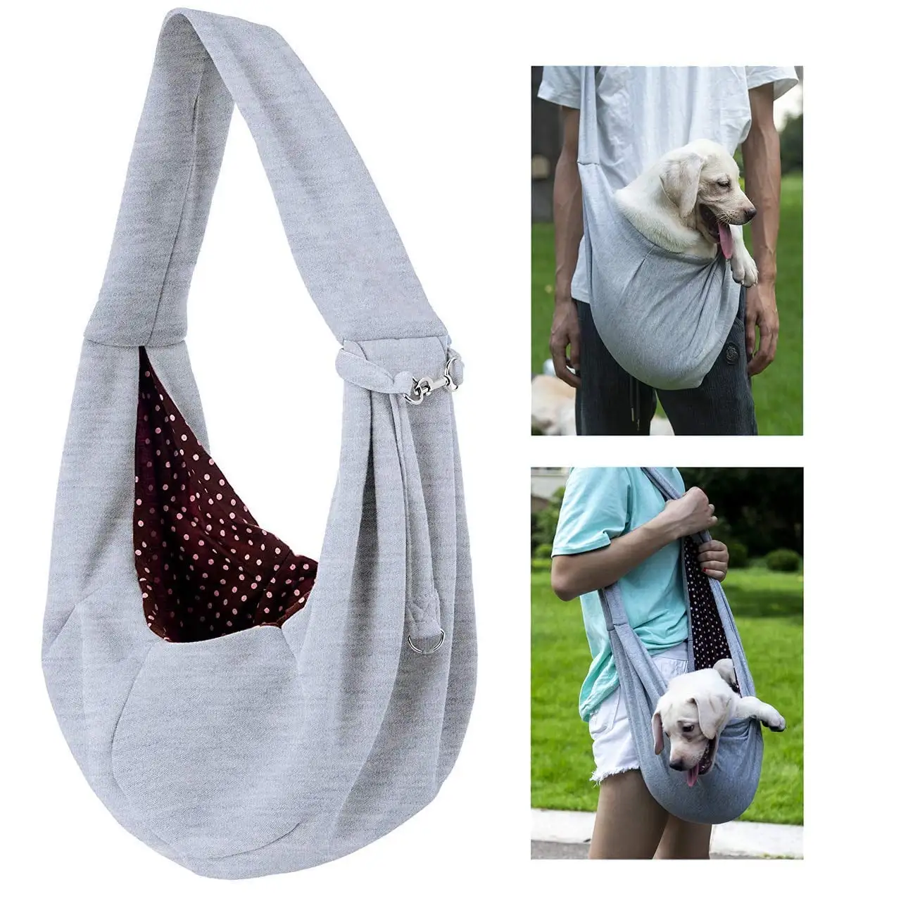 MesaSe Dog and Cat Sling Carrier. Hands Free Reversible Pet Papoose Light Bag. Soft Pouch and Tote Design Suitable for Puppy. Small Dogs. and Cats for Outdoor Travel Gray