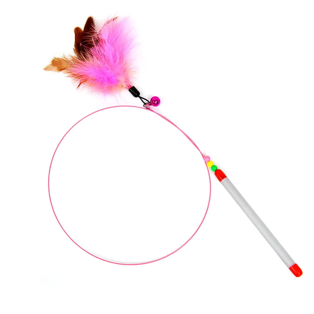 YUEHAO Pet Supplies Kitten Cat Teaser Interactive Toy Rod with Bell and Feather Multicolour