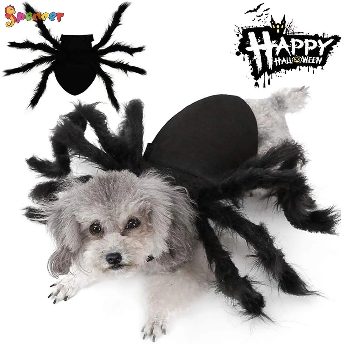 SPENCER Dogs Cats Spider Wings Clothes Halloween Costume Furry Giant Cosplay Pets Outfits for Dogs Puppy Cats Halloween Party Dress Up - L