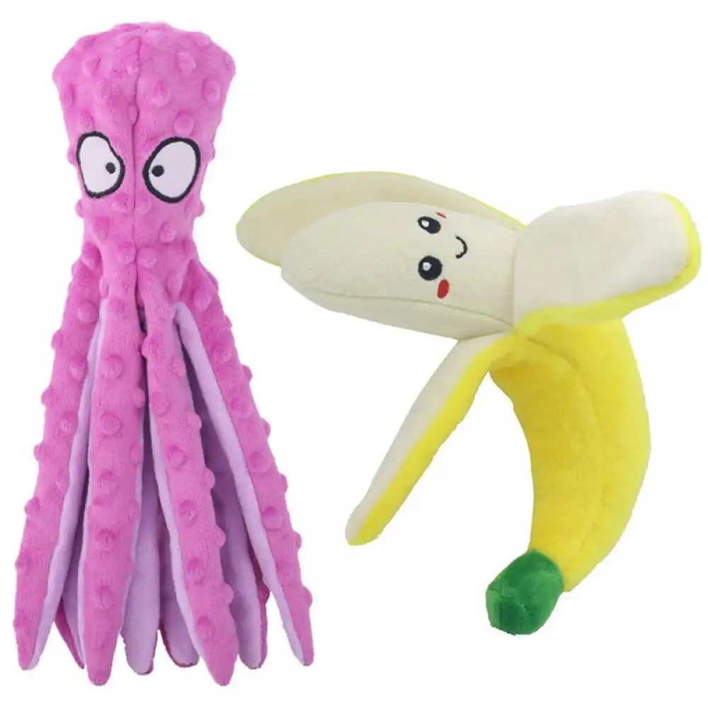 Dog Squeaky Chew Toys.Cute Octopus and Banana Plush Fluffy Dog Toys for Small Medium Large Dogs.Interactive Stuffed Animal Puppy Toys Dog Teething Toys Company Chew Toys Purple