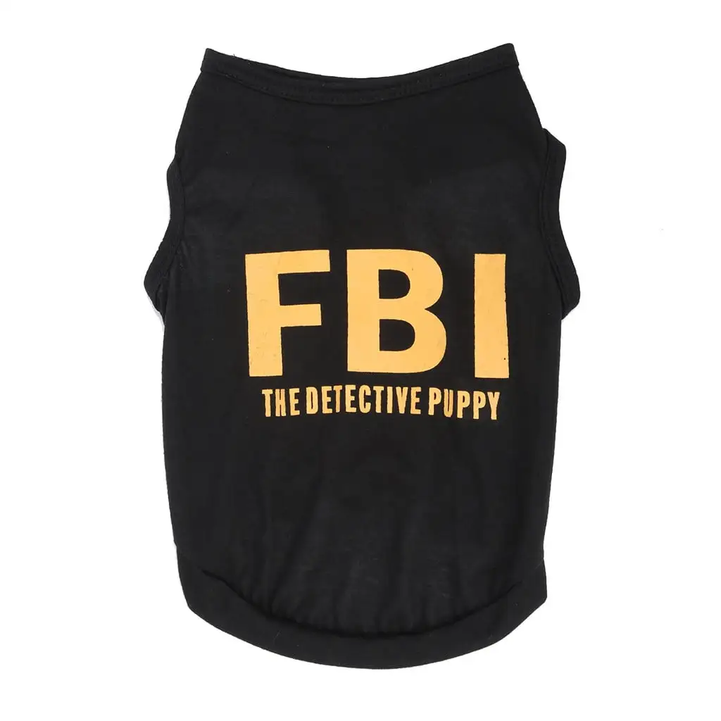 YUEHAO Pet Supplies Fashion Pet Spring And Summer Breathable Classic FBI Print Vest Dog Cat Clothing Black