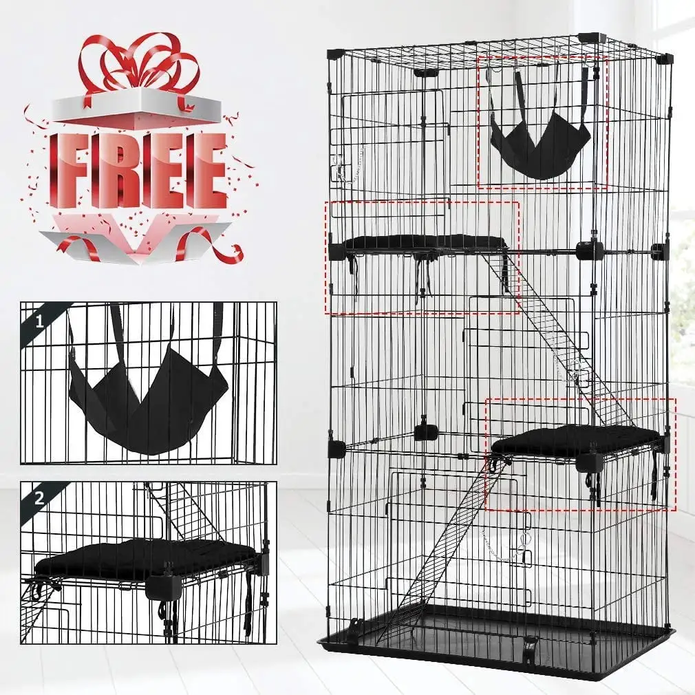 3-Tier 67 Inch Large Cat Cages Indoor. Cat Cages and Playpens with 1 Cat Hammock/2 Cat Bed/3 Front Doors/2 Ramp Ladders Chinchilla Ferret Cage for Cats Crate Cat Playpen Enclosure Kennel