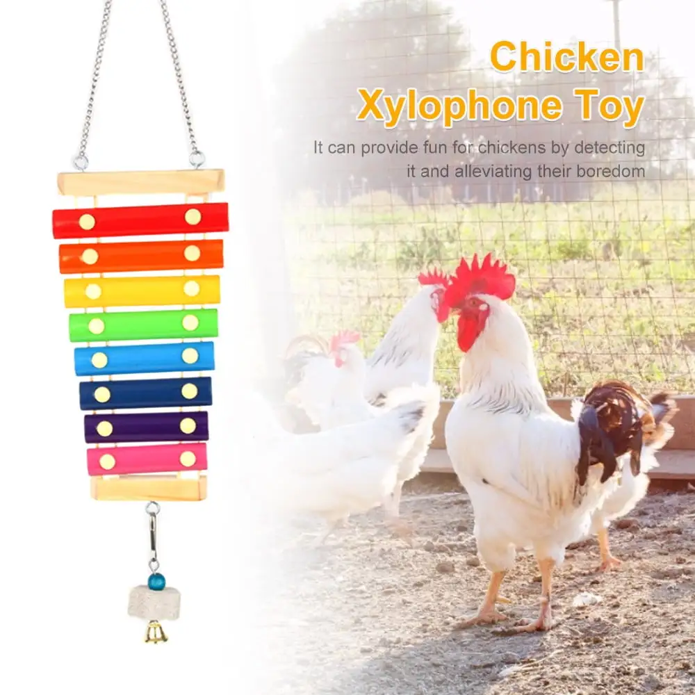 Willstar Wooden Chicken Xylophone Toy Suspensible Hen Musical Toy Pecking Toy for Chicken Bird Parrot