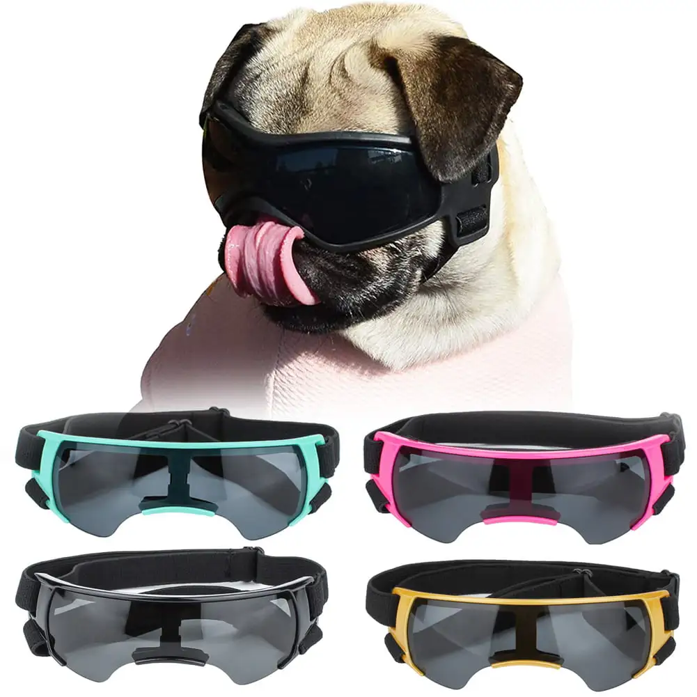 Dog Goggles for Small Dog - UV Protection Adjustable Strap Doggy Sungalsses. Easy Wear Windproof Motorcycle Puppy Glasses for Small/Medium Puppy Dogs