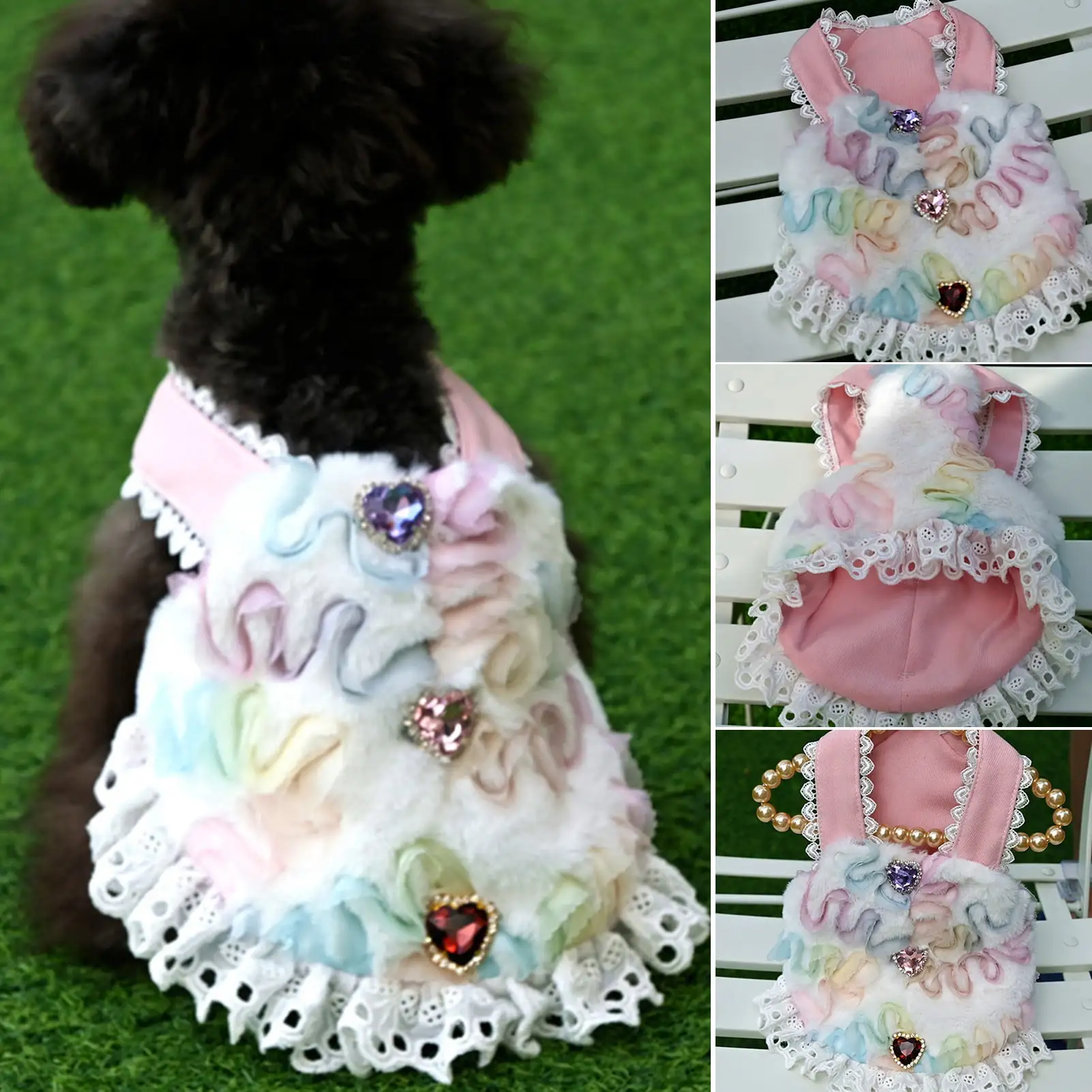 Luxury Faux Fur Dog Dress. Thermal Pet Coat. Dog Winter Clothes for Small Dogs Girl. Cat Apparel