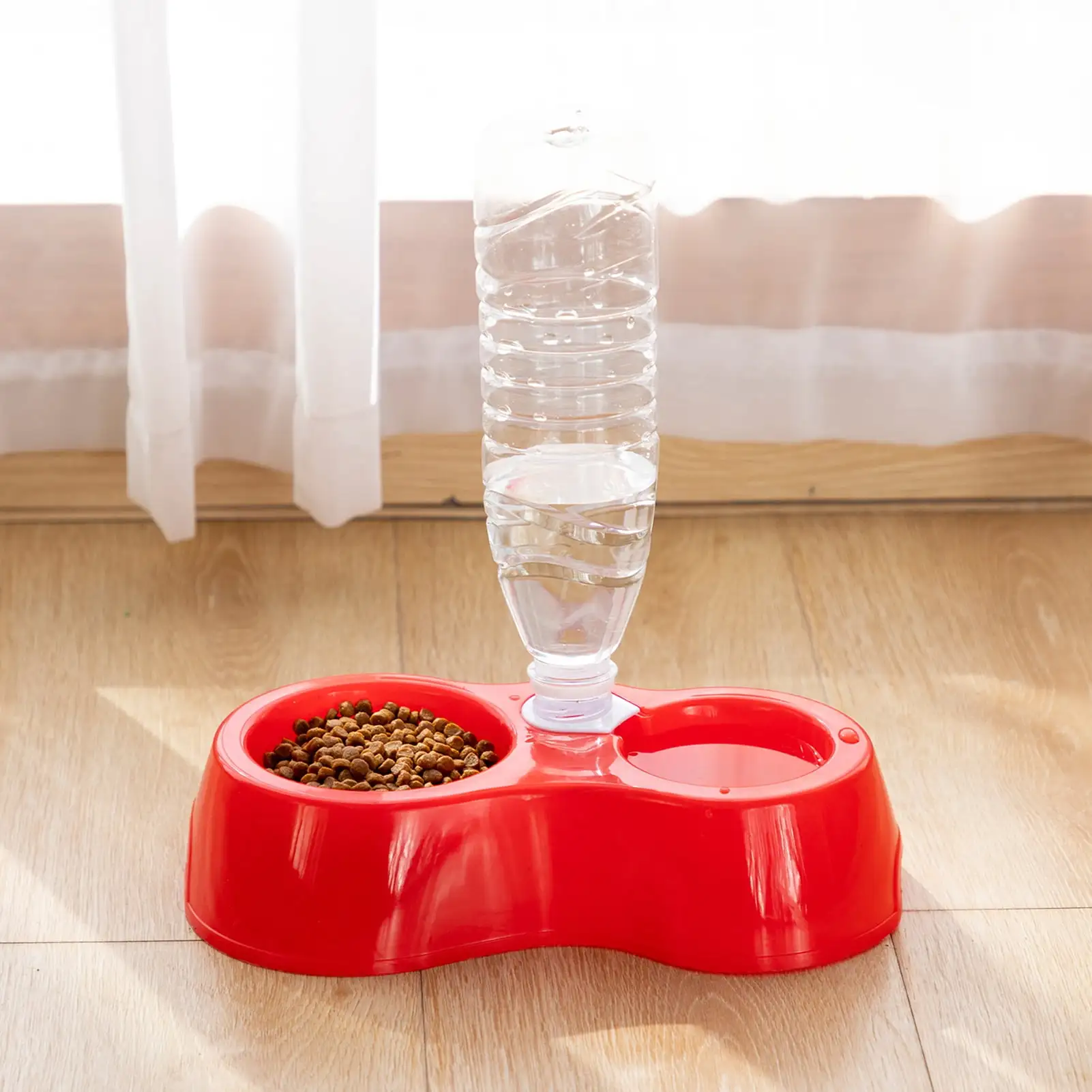 Happy Date Double Dog Cat Bowls. Pet Water and Food Bowl Set with Automatic Water Dispenser Bottle Bowl for Small Dogs and Cats Kitten Puppy Rabbit Bunny