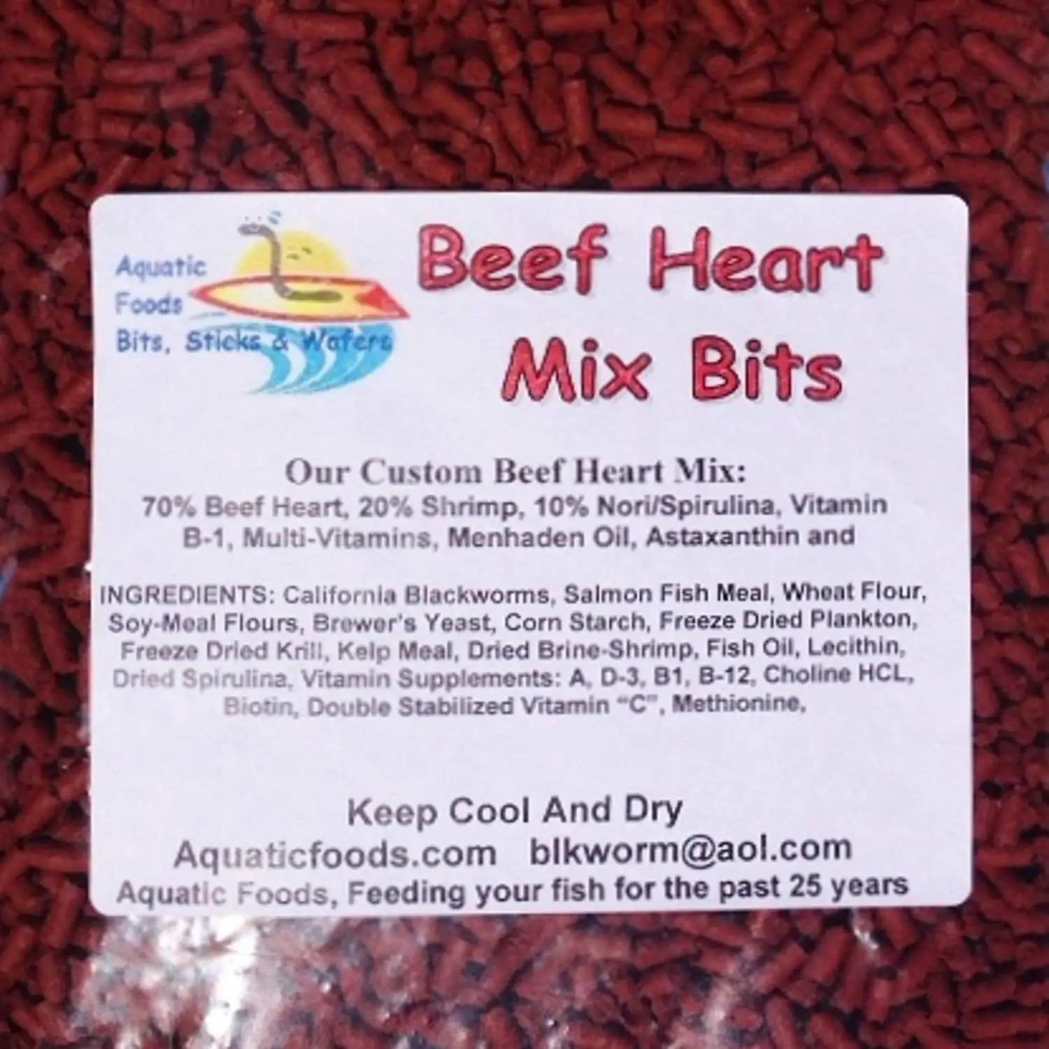 Aquatic Foods Beef Heart Mix Sinking Bits for Discus. Cichlids. Bottom Fish. All Tropical Fish - 1/2-lb