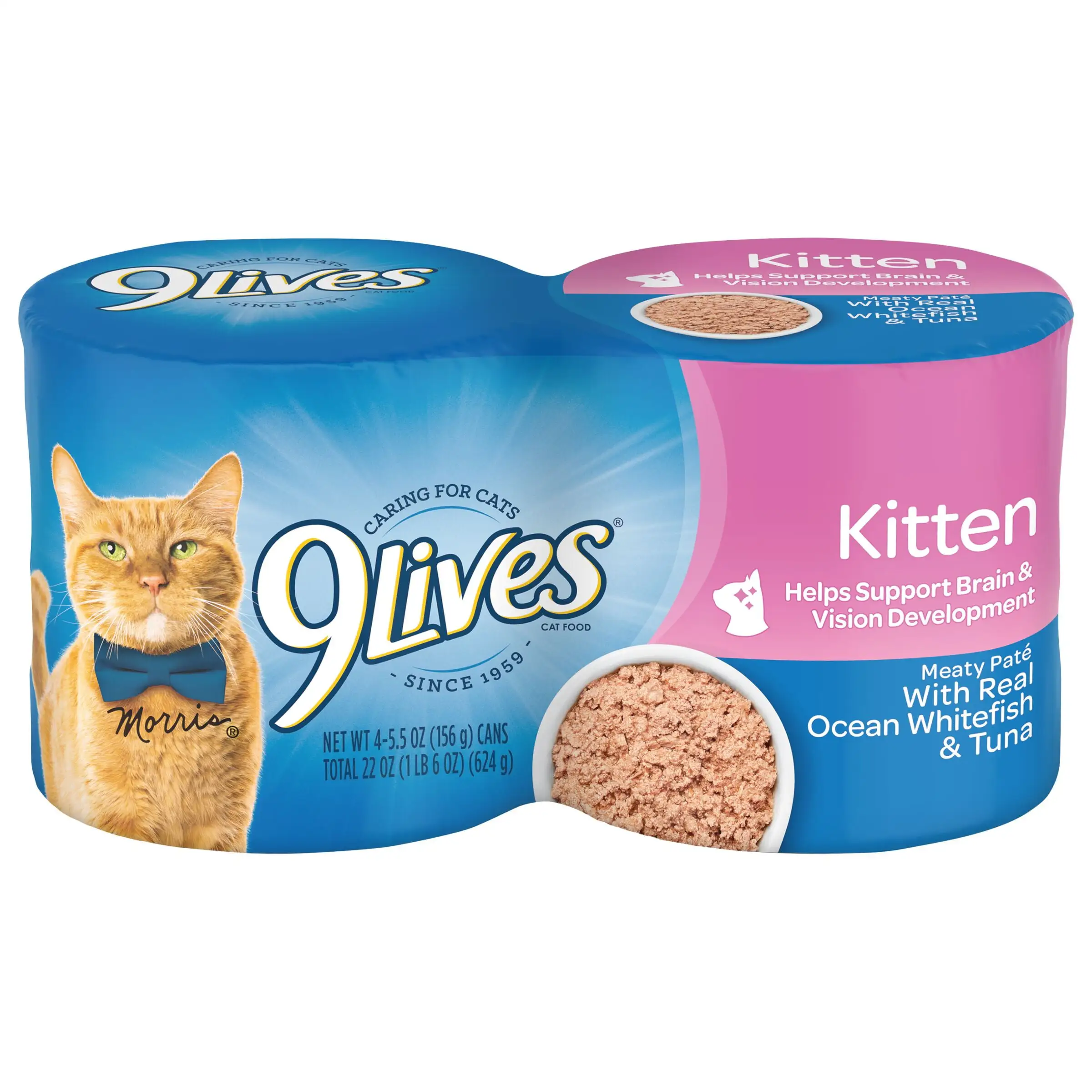 9Lives Wet Kitten Food. Meaty Pat?? With Real Ocean Whitefish & Tuna. 5.5 Ounce Can (Pack of 4)