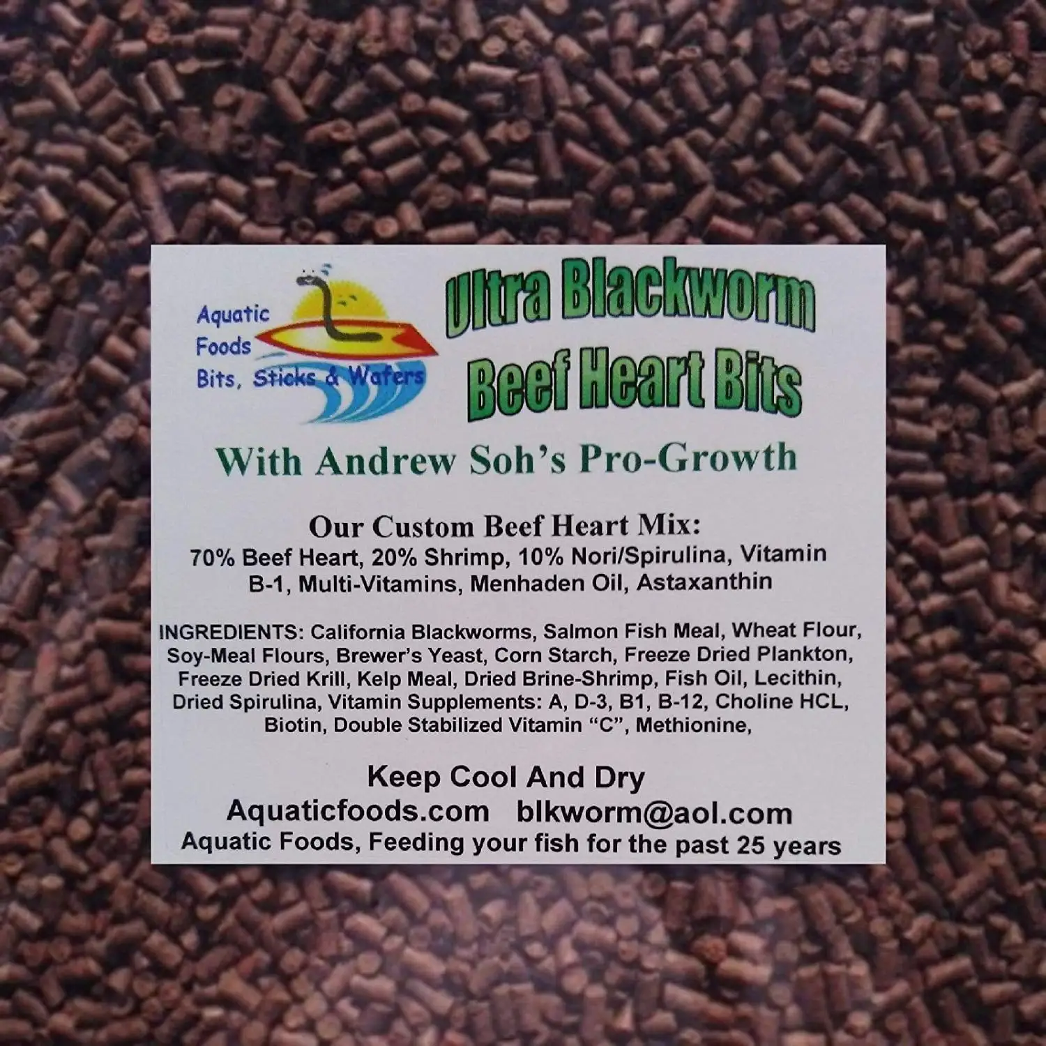 Aquatic Foods Pro-GRO Enhanced Blackworm/Beef Heart Mix Sinking Bits for increasing Growth in Discus. Cichlids. All Tropical Fish - 1/4-lb