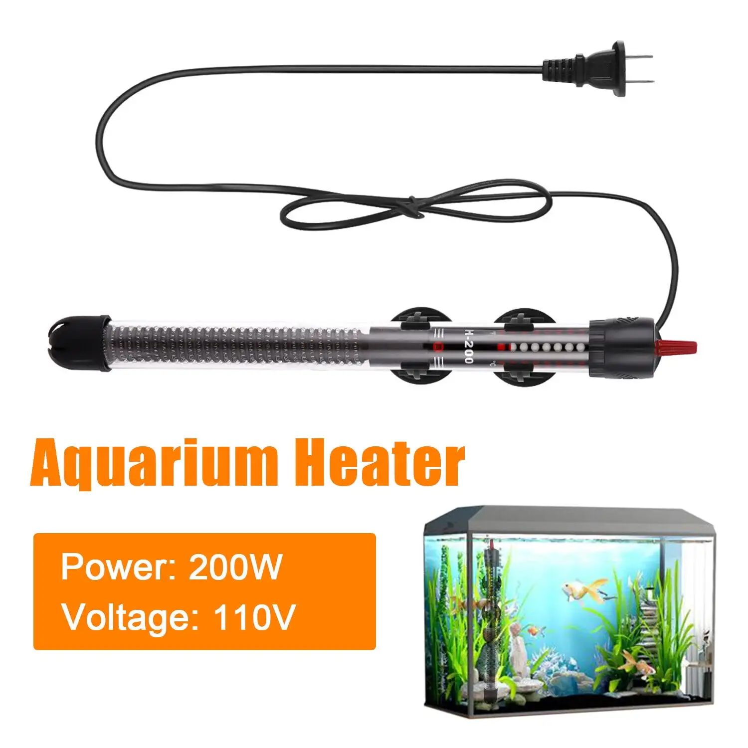 Elegant Choise Aquaneat Aquarium Heater 25-200W Anti-Explosion for Tropical Fish Tank 16-53 gal