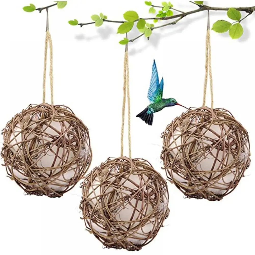 Set of 3 Globe Hummingbird Nesters. Full of Bird Nesting Materials. Design for Bird Lovers. Idea Bird Gifts in Outdoor Indoor Patio Garden