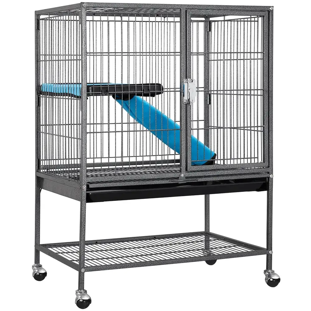 Yaheetech Rolling Metal Animal Cage w/ Removable Ramp & Platform. Hammered Black