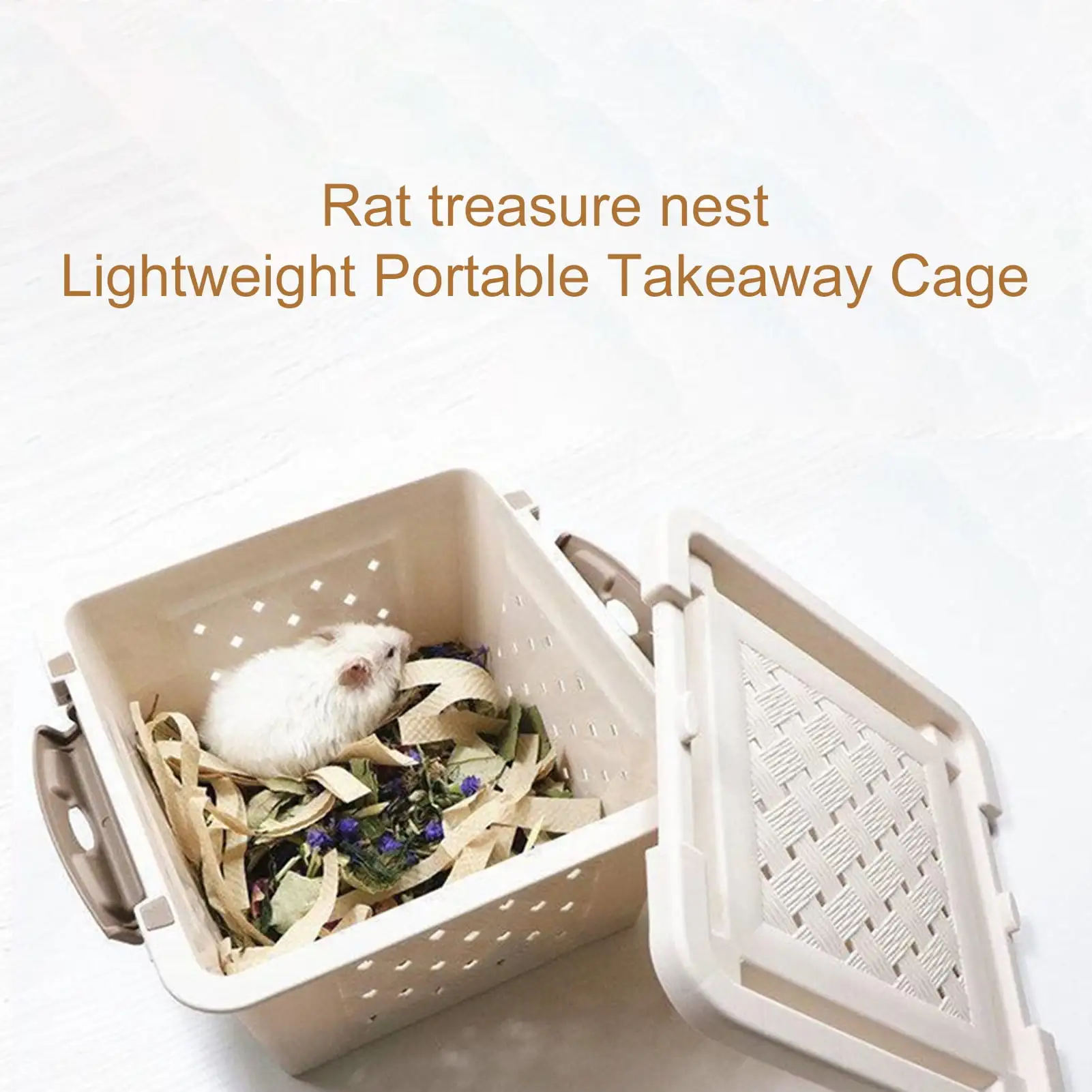 Waroomhouse Hamster Cage Holes Design Snap Handle Easy to Carry Breathable Large Space Hamster Carrier Guinea Pig Small Animals Pet Cage Pet Accessories