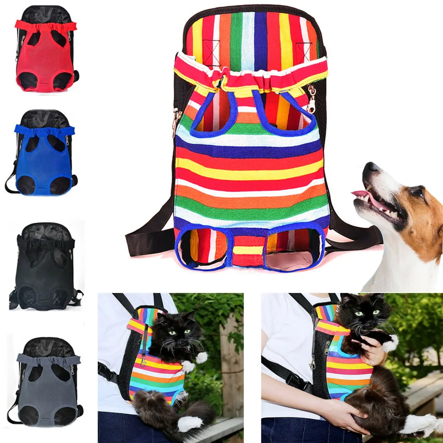 Fron Pouch Dog Carrier. Wide Straps with Shoulder Pads. Adjustable and Legs Out Pet Backpack Carrier(Colorful/S)