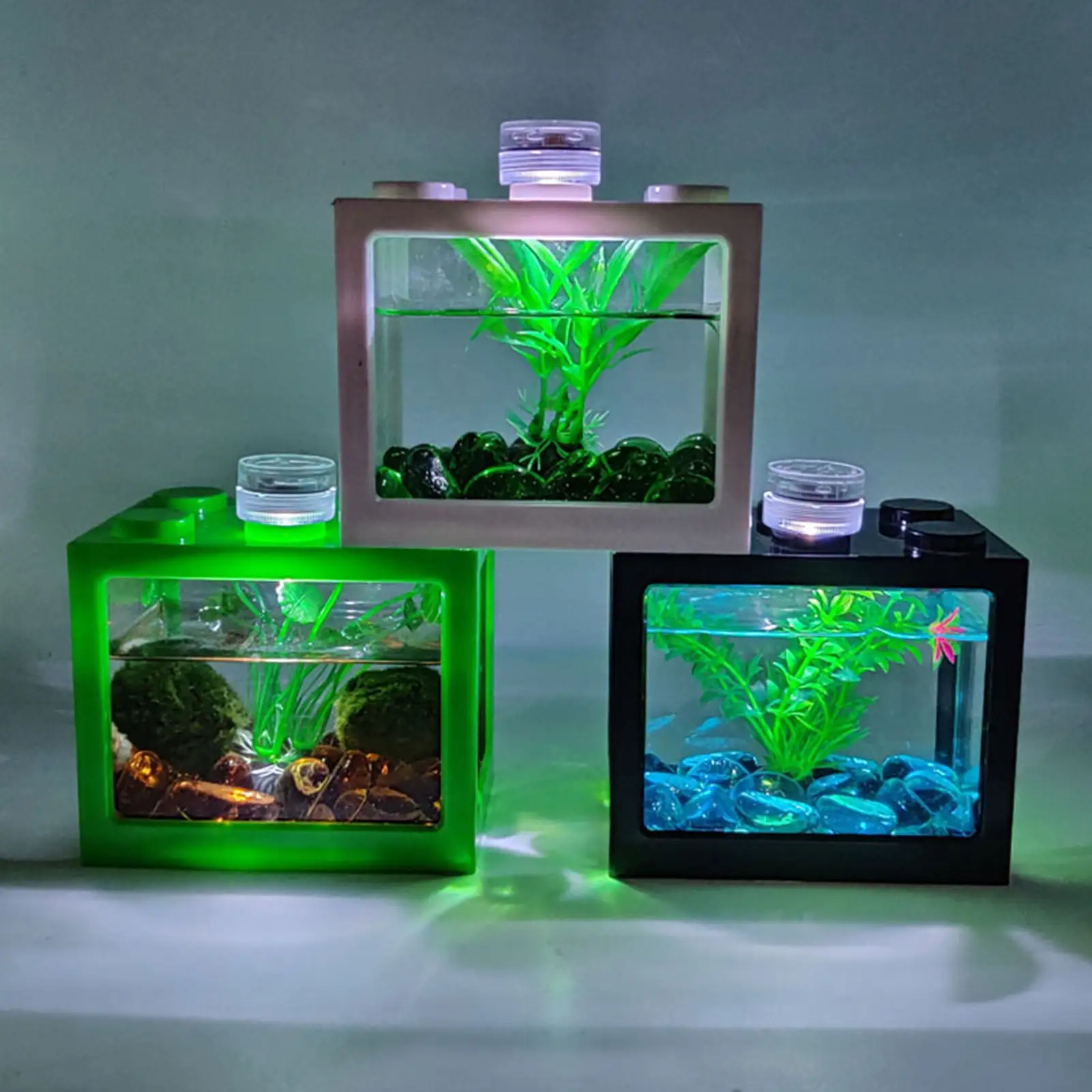 Anvazise Fish Tank Transparent Energy Saving Acrylic LED Light Aquarium Tank Kit for Room Decor Black size 1