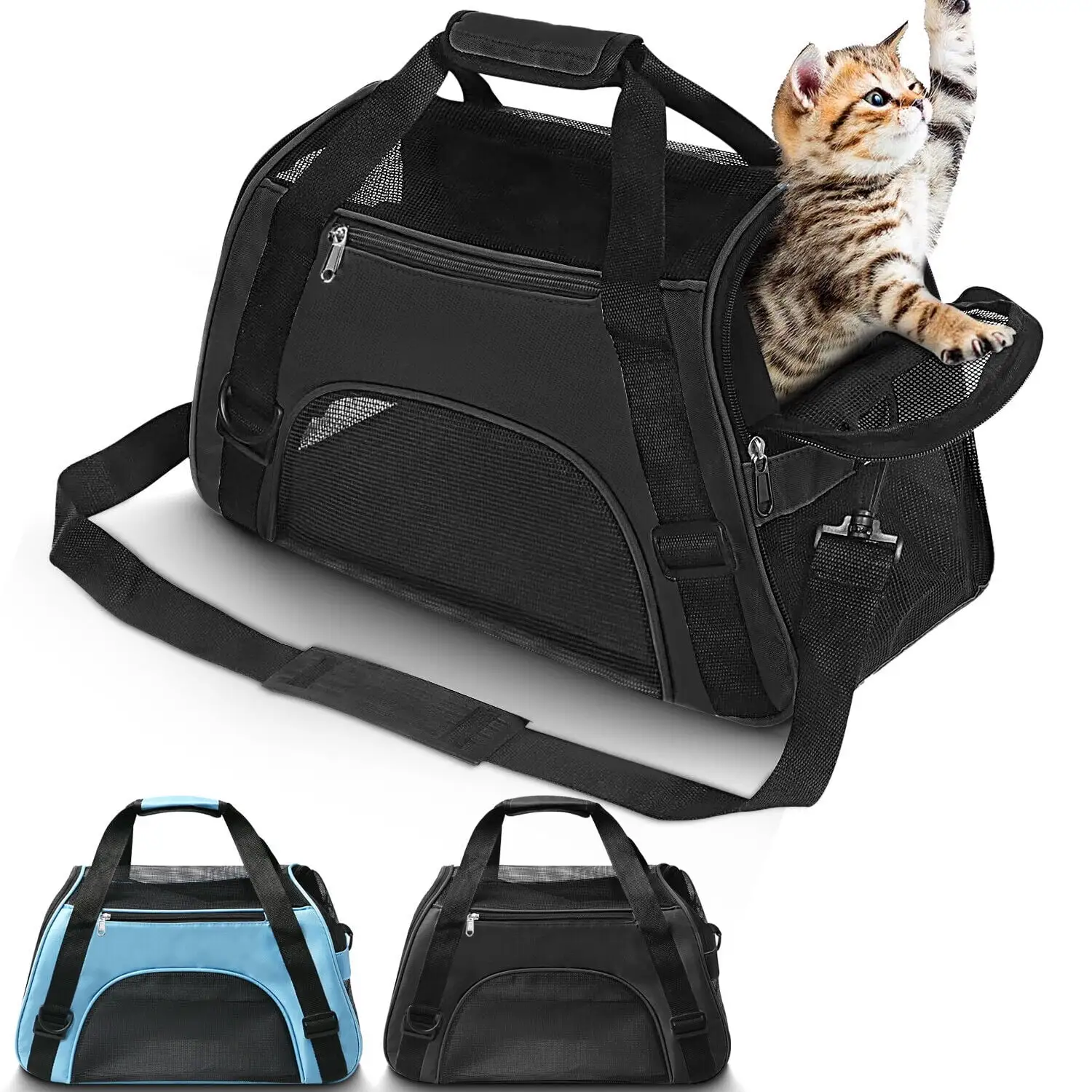 Cat Carrier Soft-Sided Pet Carrier Bag. Pet Travel Carrier for Cats. Dogs Puppy Comfort Portable Foldable Pet Bag. Black