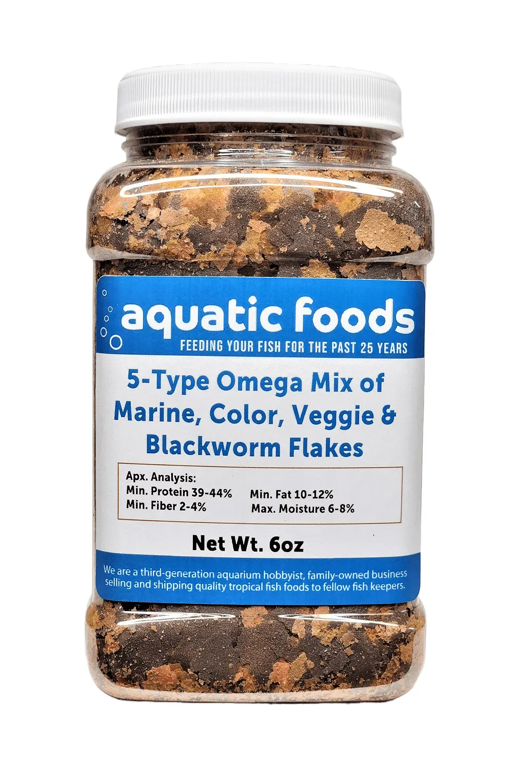 5-Type Custom Omega Flake Mix of Cichlid. Marine. Color Enhancing. Veggie & 45% Blackworm Flakes for All Community Tropical Fish. Aquatic Foods Flakes a?|6oz Med Jar