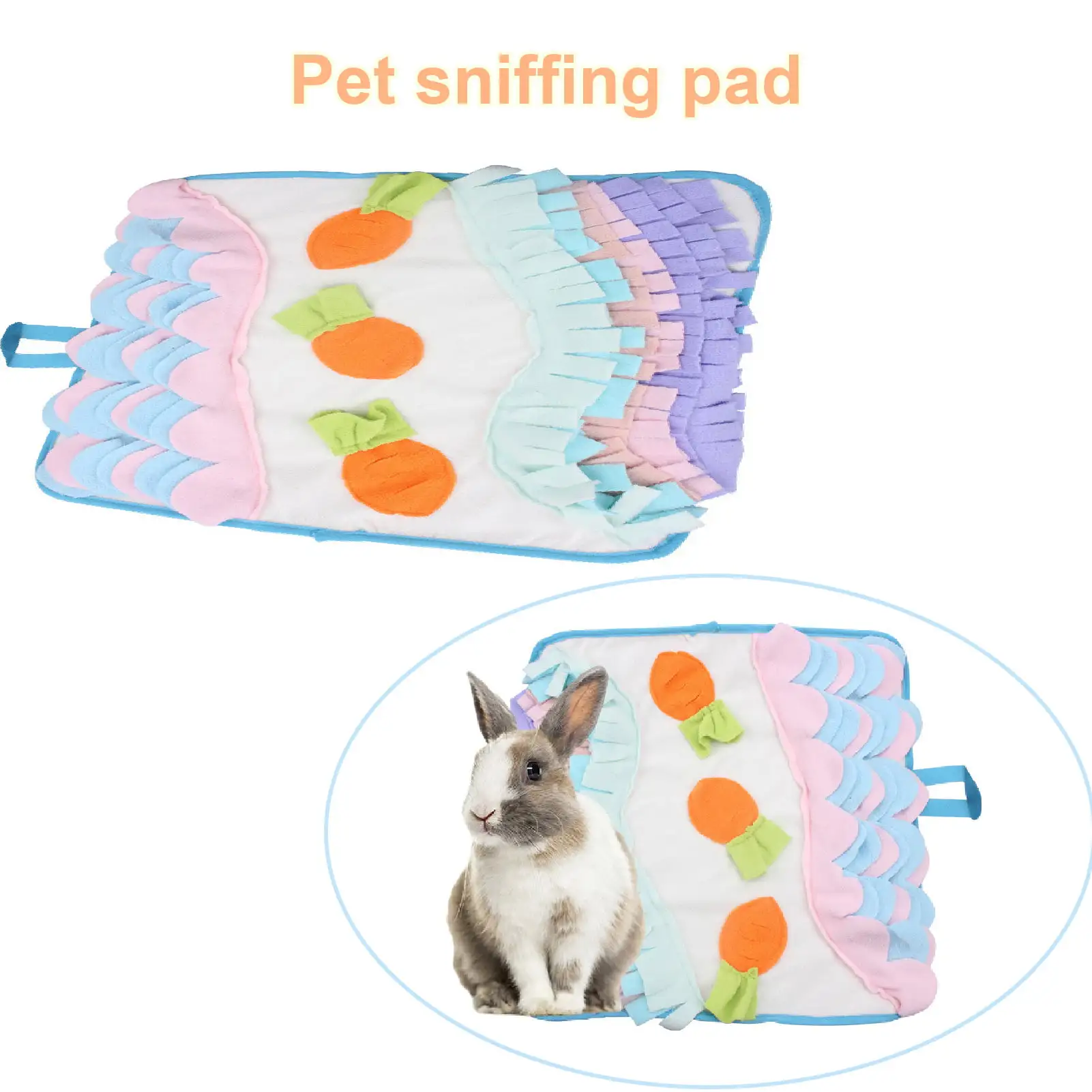 Snuffle Mat Rainbow Color Slow Feeding Bite Resistant Cute Rabbit Training Sniffing Pad Toy for Small Animals