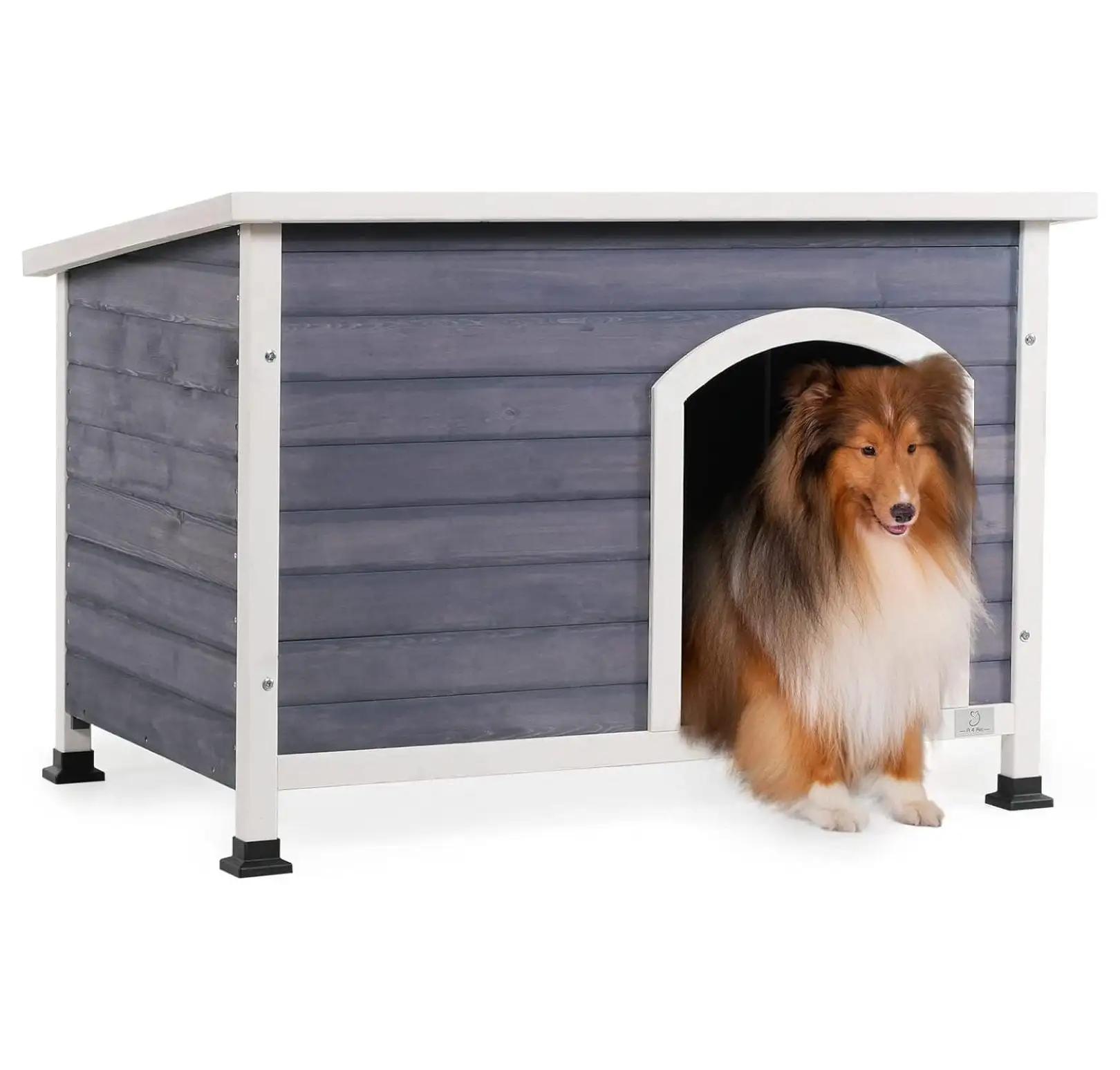 A4Pet Medium Dog House Outside. Wooden Dog House Dog Kennel with Waterproof Roof & Lifted Feet Pad for Medium Dogs