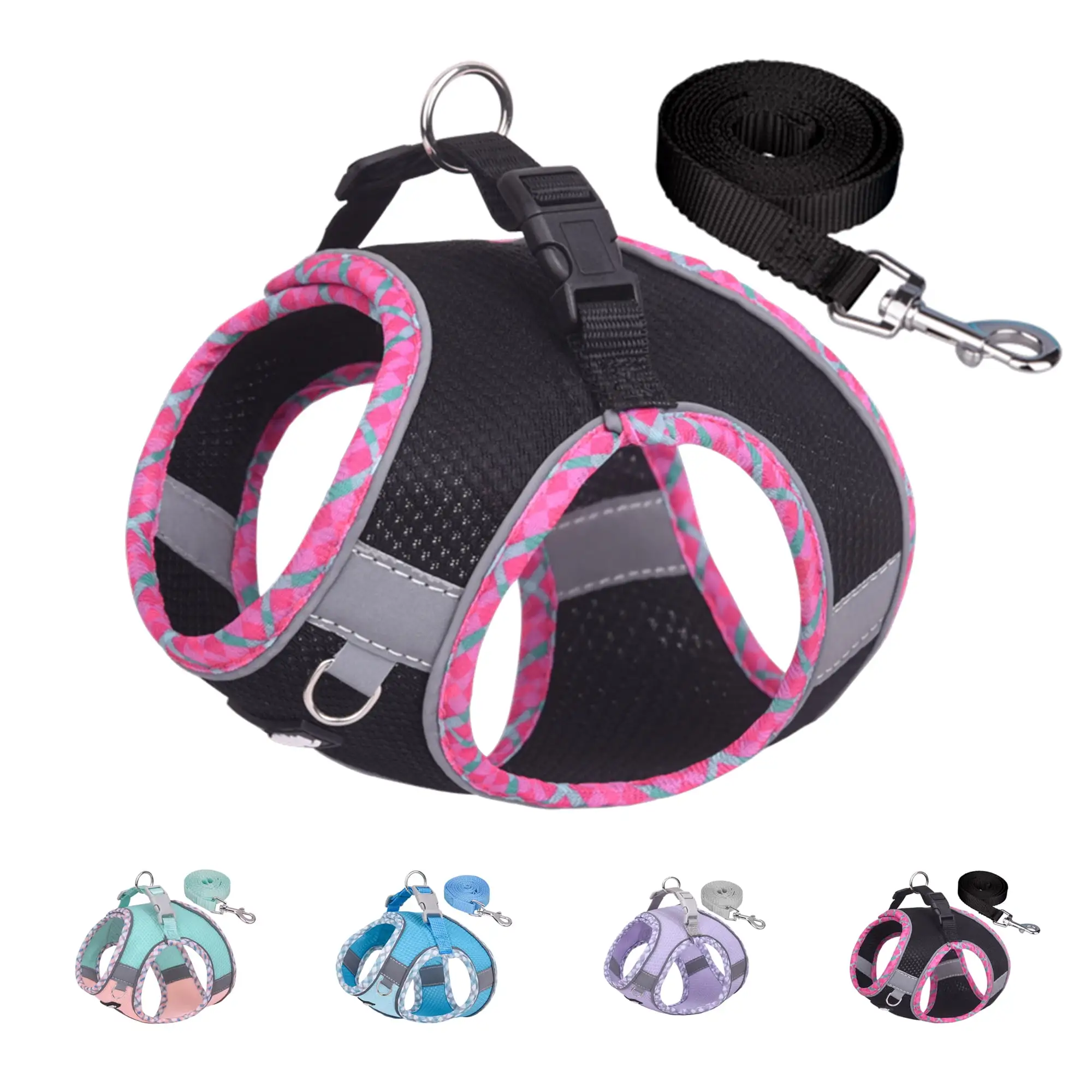 AIITLE Extra Small Dog Harness. No Pull Cat Harness with a Leash. Quick-Release Buckle. Reflective Outdoor Pet Vest for Extra Small Dogs and House Cats Black XXS