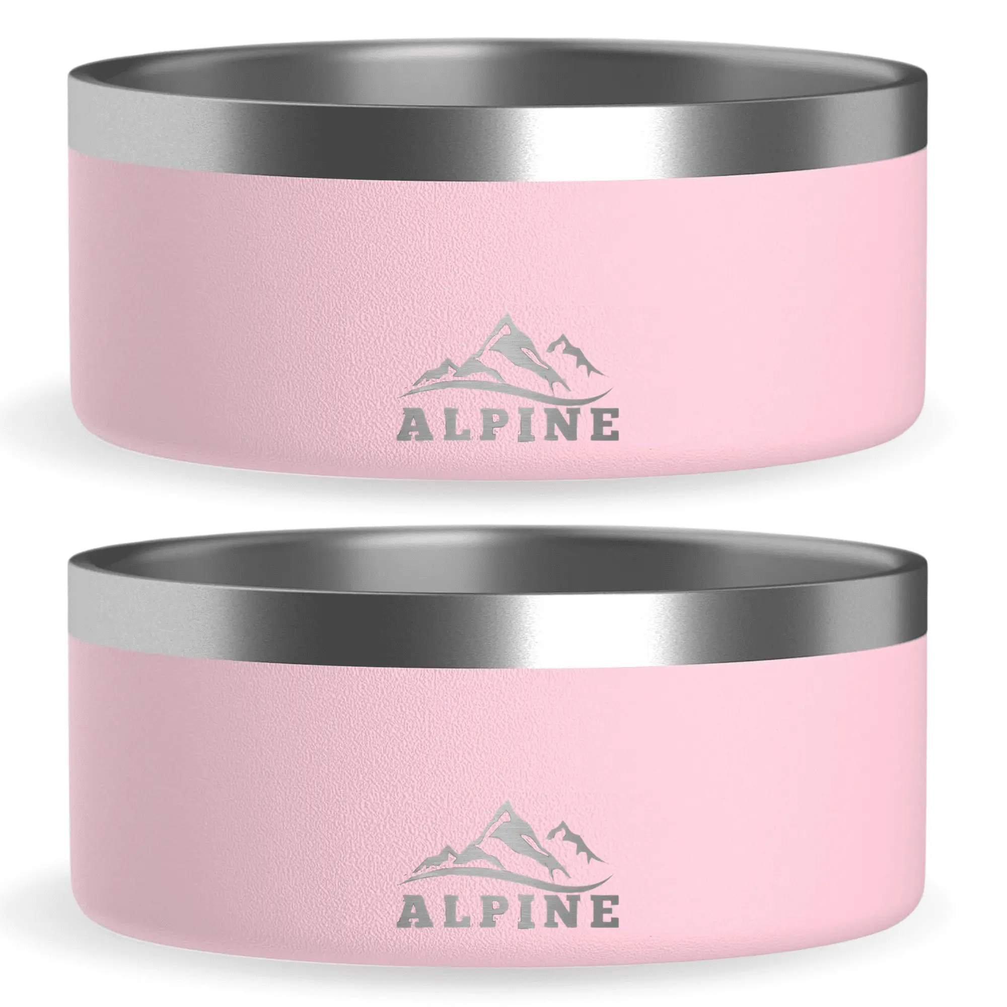 ALPINE Set of 2 Stainless Steel Dog Bowls. Non Slip. Metal Pet Bowl for Food and Water. Double Walled Insulated. Rustproof. Dishwasher Safe (32 oz. Pink)