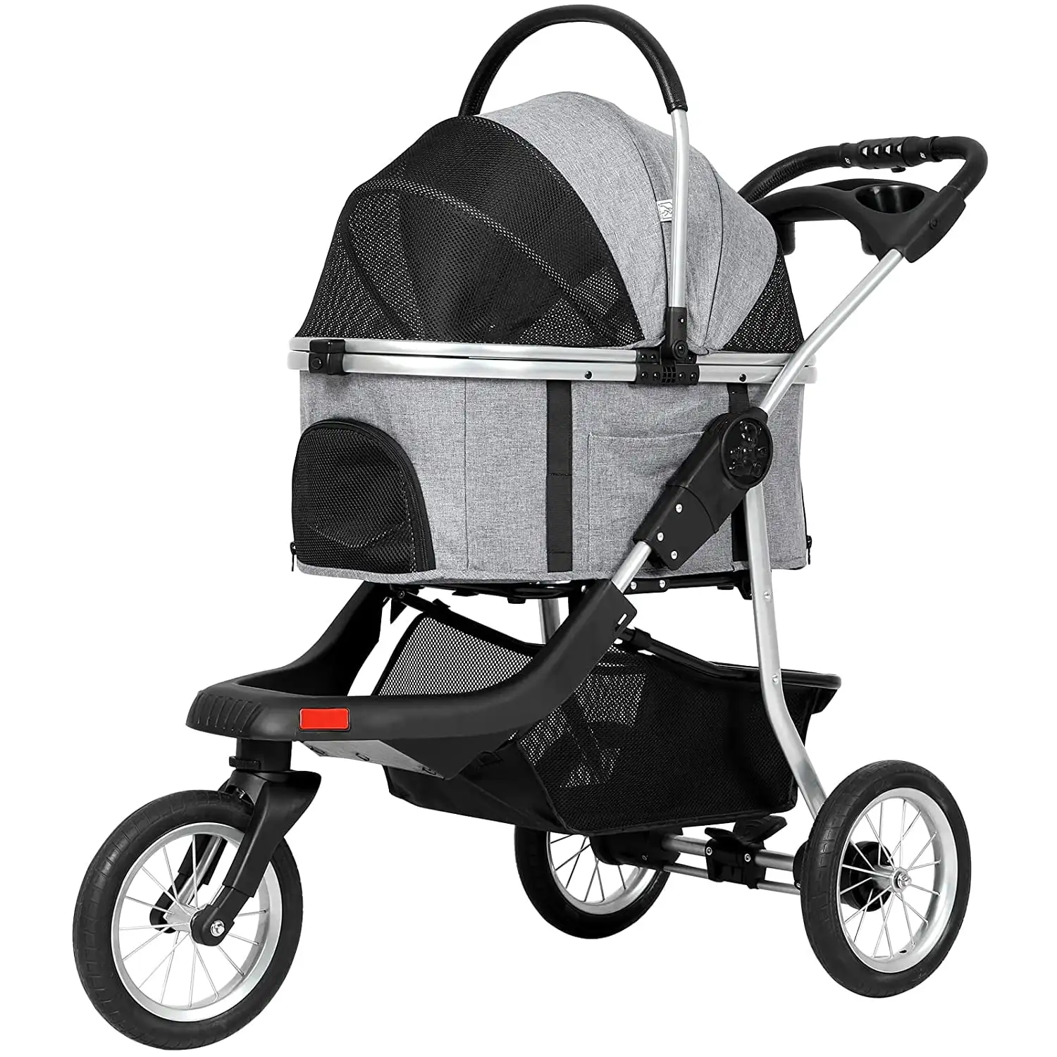 AMUZER Premium Pet Stroller with Detachable Carrier and Storage Basket. Foldable Dog Stroller Pet Travel Carriage. Gray