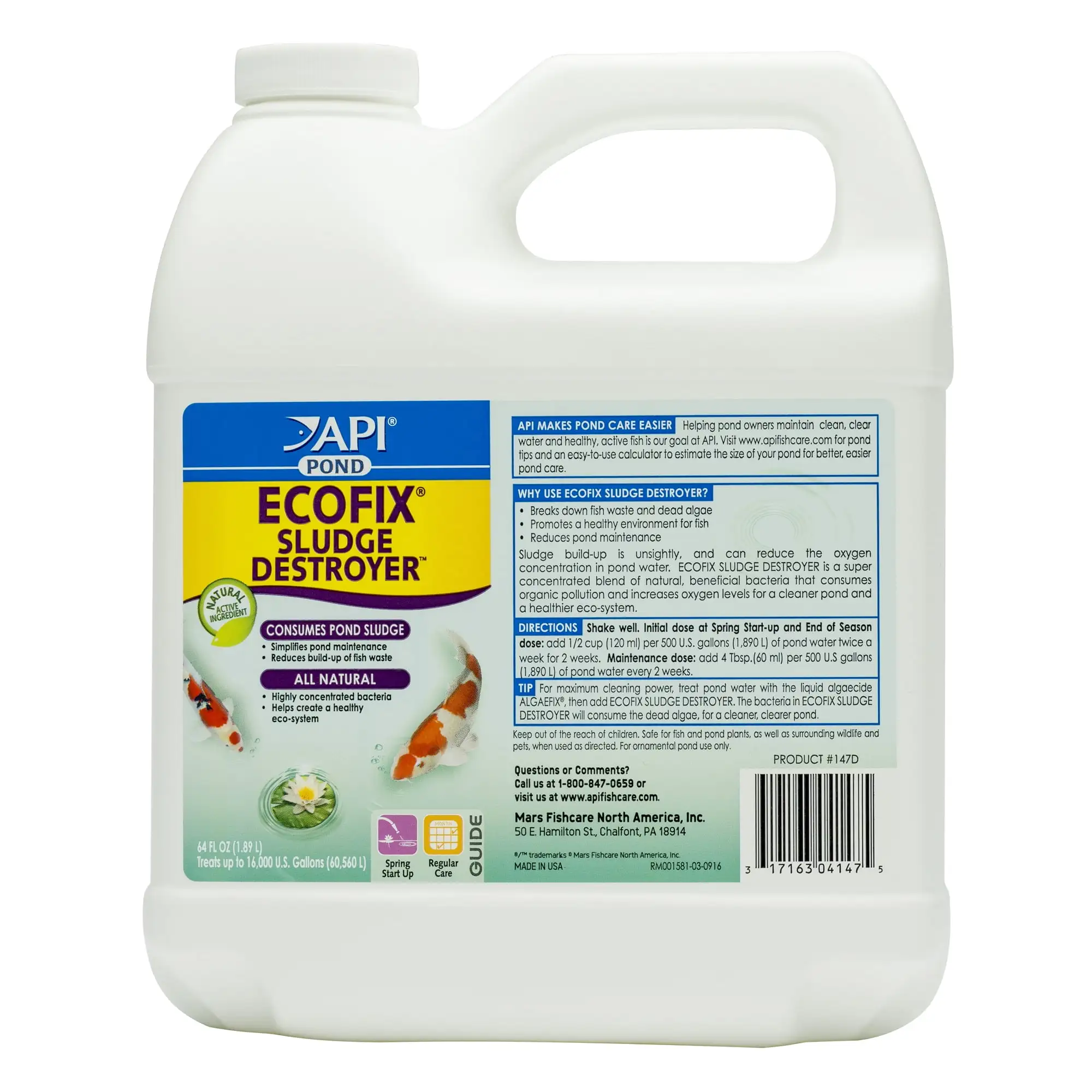 API Pond Ecofix Sludge Destroyer. Pond Water Clarifier And Sludge Remover Treatment. 64 oz