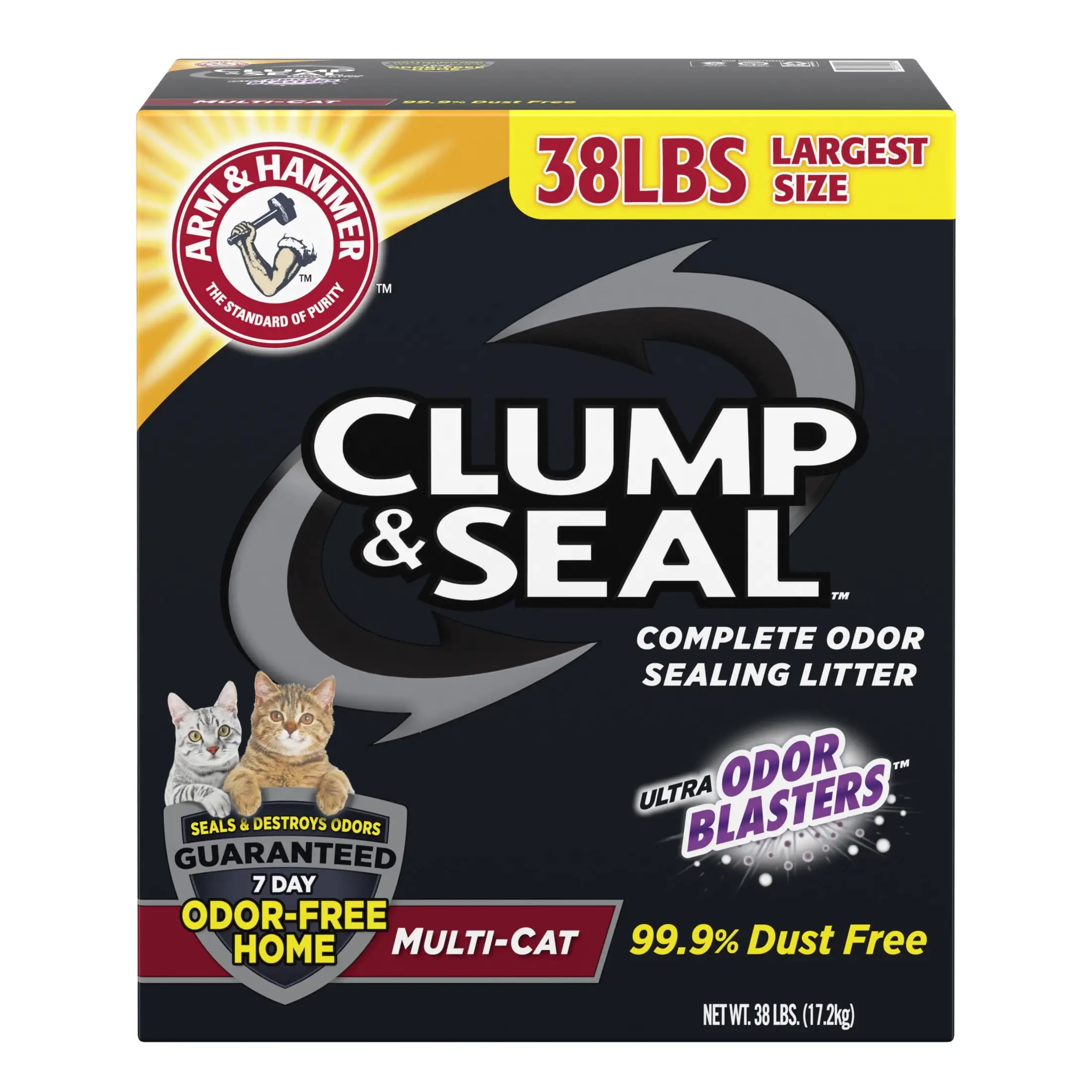 ARM & HAMMER Clump & Seal Cat Litter Multi-Cat Complete Odor Sealing Clay Clumping Cat Litter. 38 lb