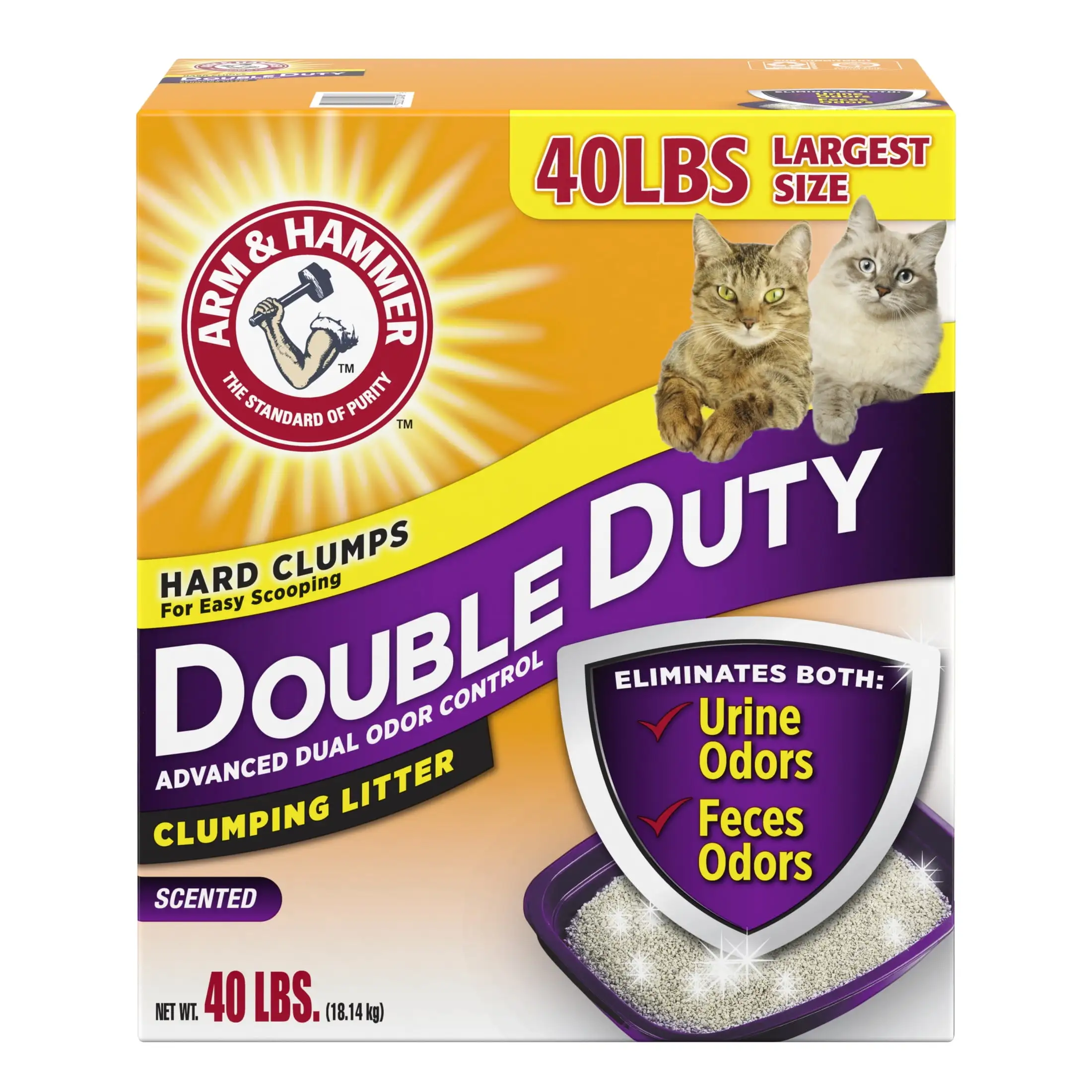 ARM & HAMMER Double Duty Cat Litter. Advanced Odor Control Clumping Cat Litter. Scented. 40 lbs