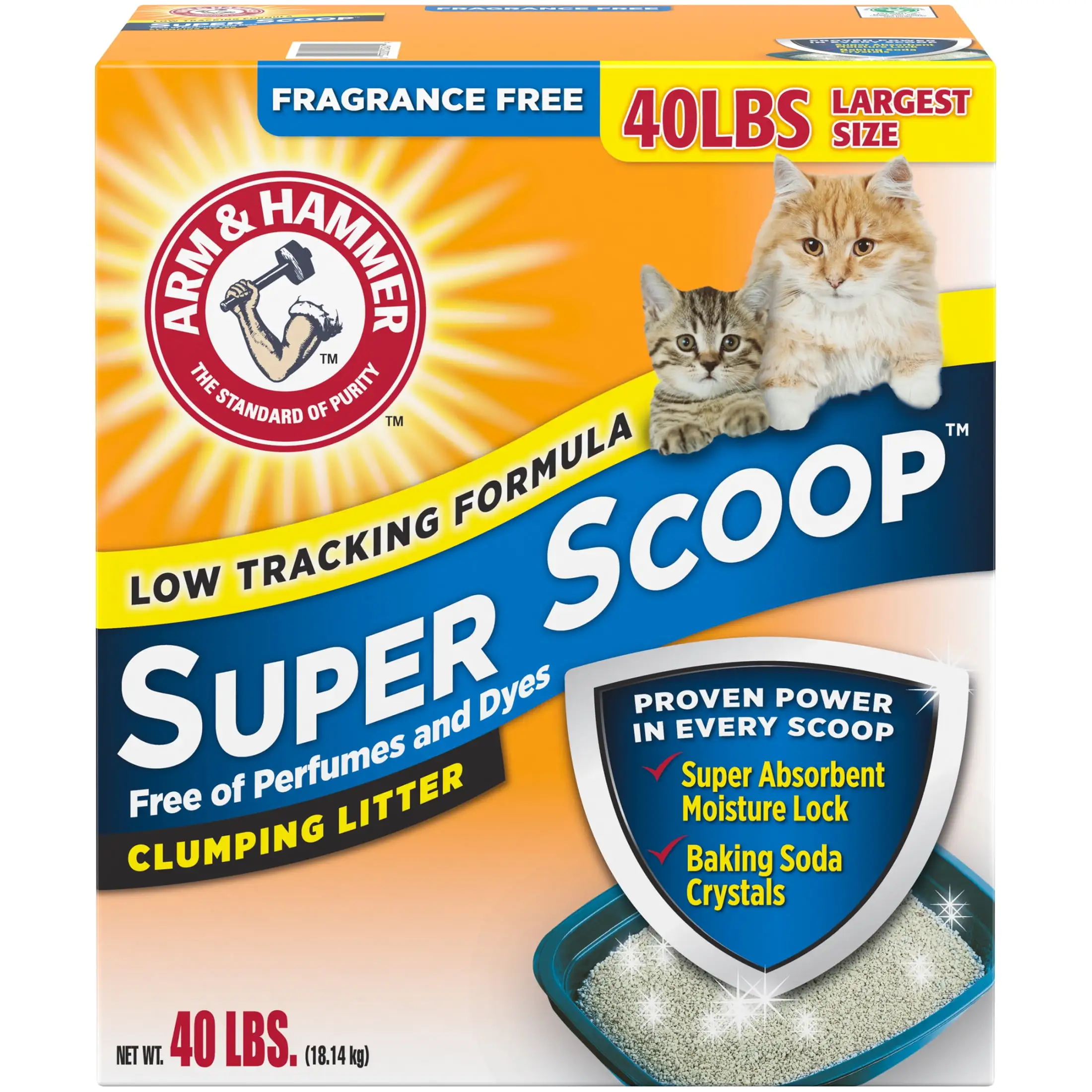 ARM & HAMMER Super Scoop Fragrance Free Clumping Clay Cat Litter. 40 lb