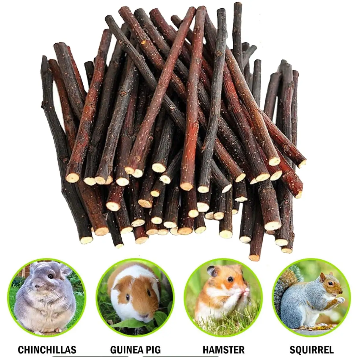 AURORA TRADE Natural Apple Sticks Pet Snacks Chew Toys for Guinea Pigs Chinchilla Squirrel Rabbits Hamster Guinea Pigs. 20/40/60PCS