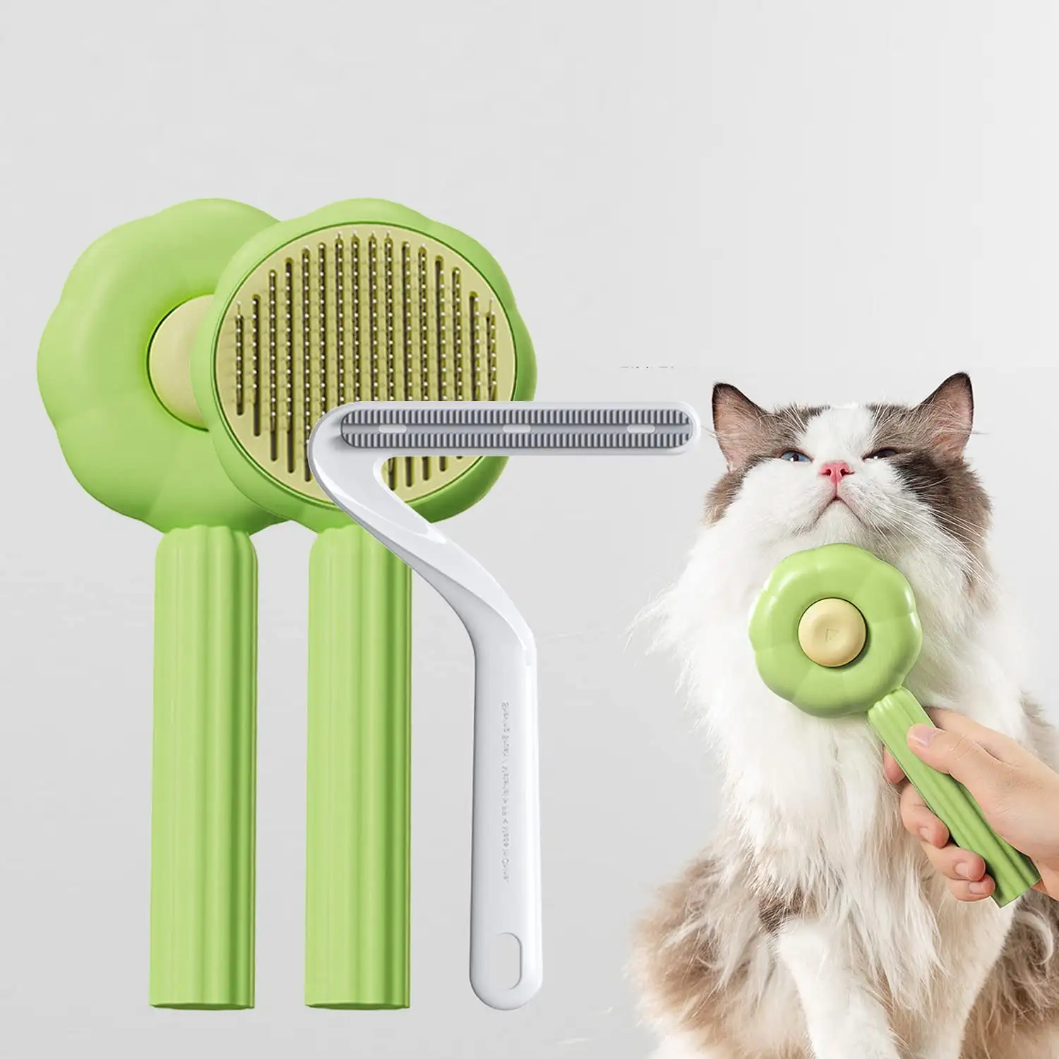 Absob Pet Grooming Brush for Cats and Dogs Self-Cleaning Sliker Brush for Removes Mats Tangles Shedding Brush (Green)