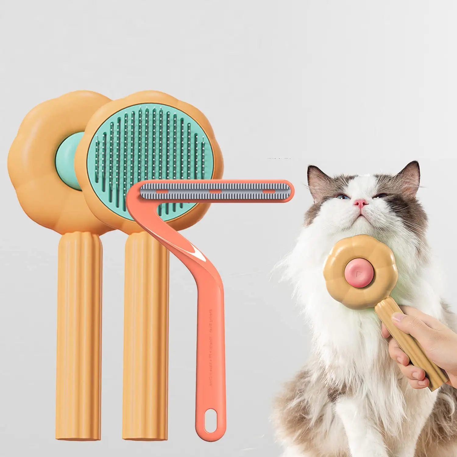 Absob Pet Grooming Brush for Cats and Dogs Self-Cleaning Sliker Brush for Removes Mats Tangles Shedding Brush (Orange)