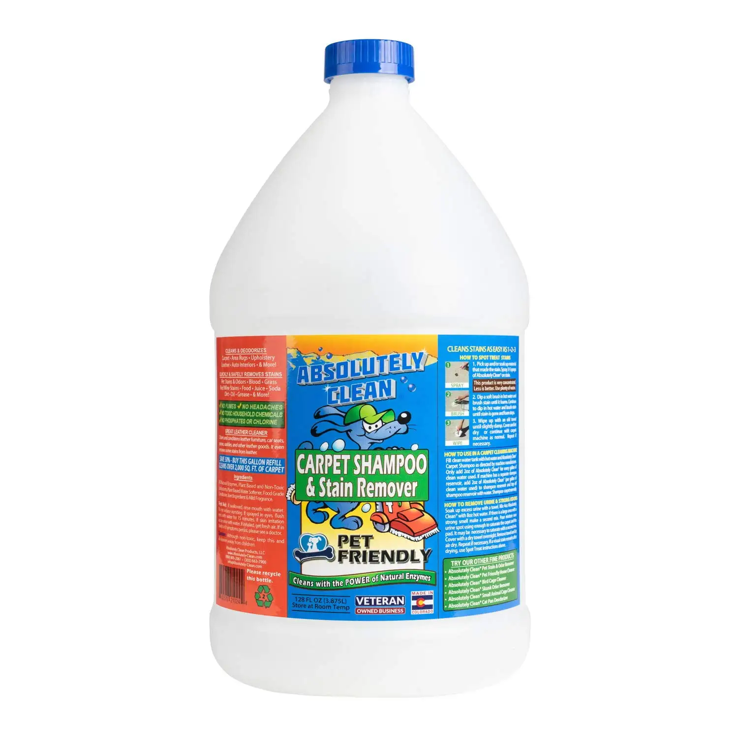 Absolutely Clean Amazing Carpet Shampoo for Pets - Natural Enzymes Remove Most Stains in Just 60 Seconds - Dog & Cat Urine. Vomit. Bile. Feces. Grass. Blood. Drool & More - Made in USA