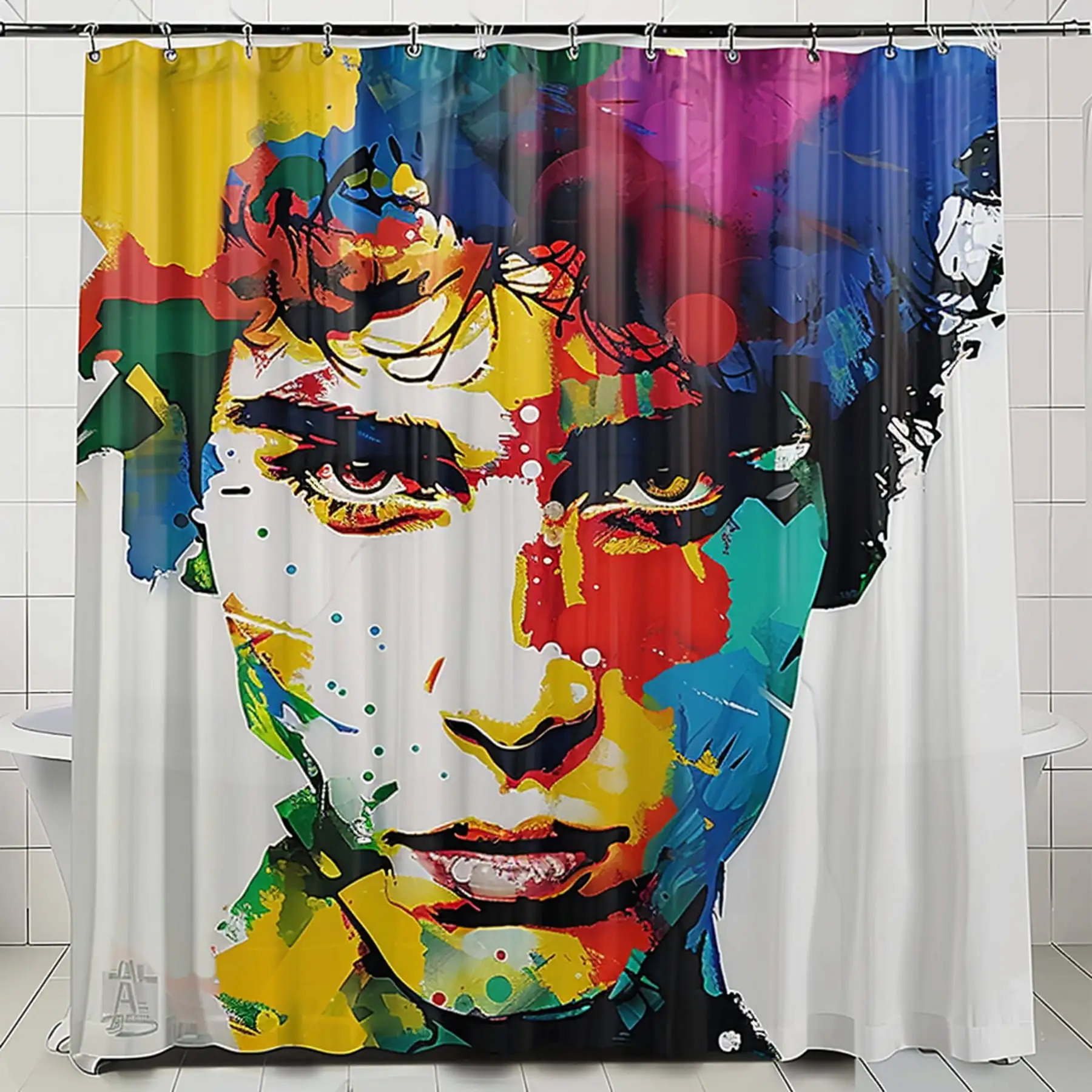 Abstract Dian Rage Portrait Shower Curtain Vibrant Colors Artistic Touch Trendy & Timeless Design