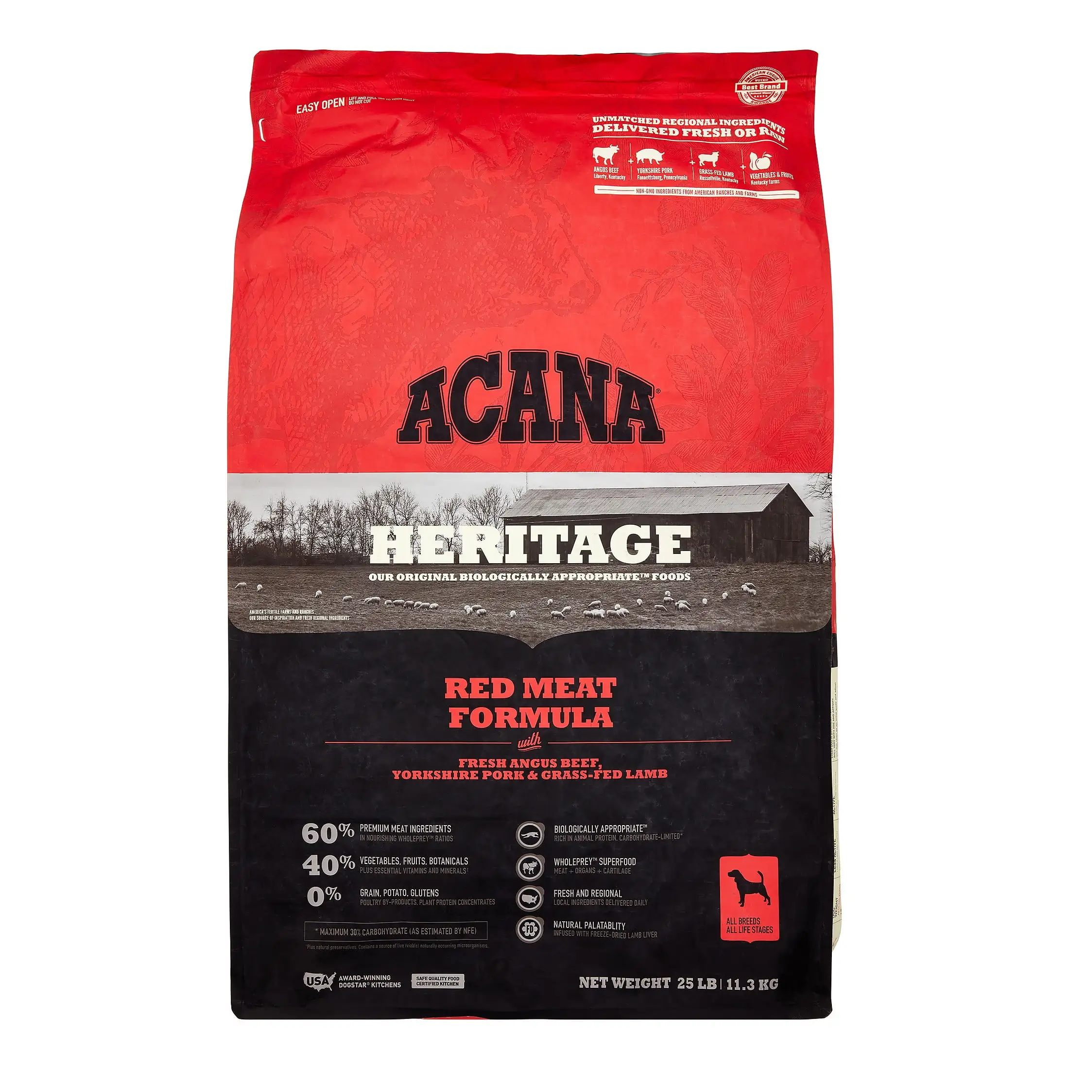 Acana Heritage Meats Formula Grain-Free Beef. Pork & Lamb Dry Dog Food. 25 lb