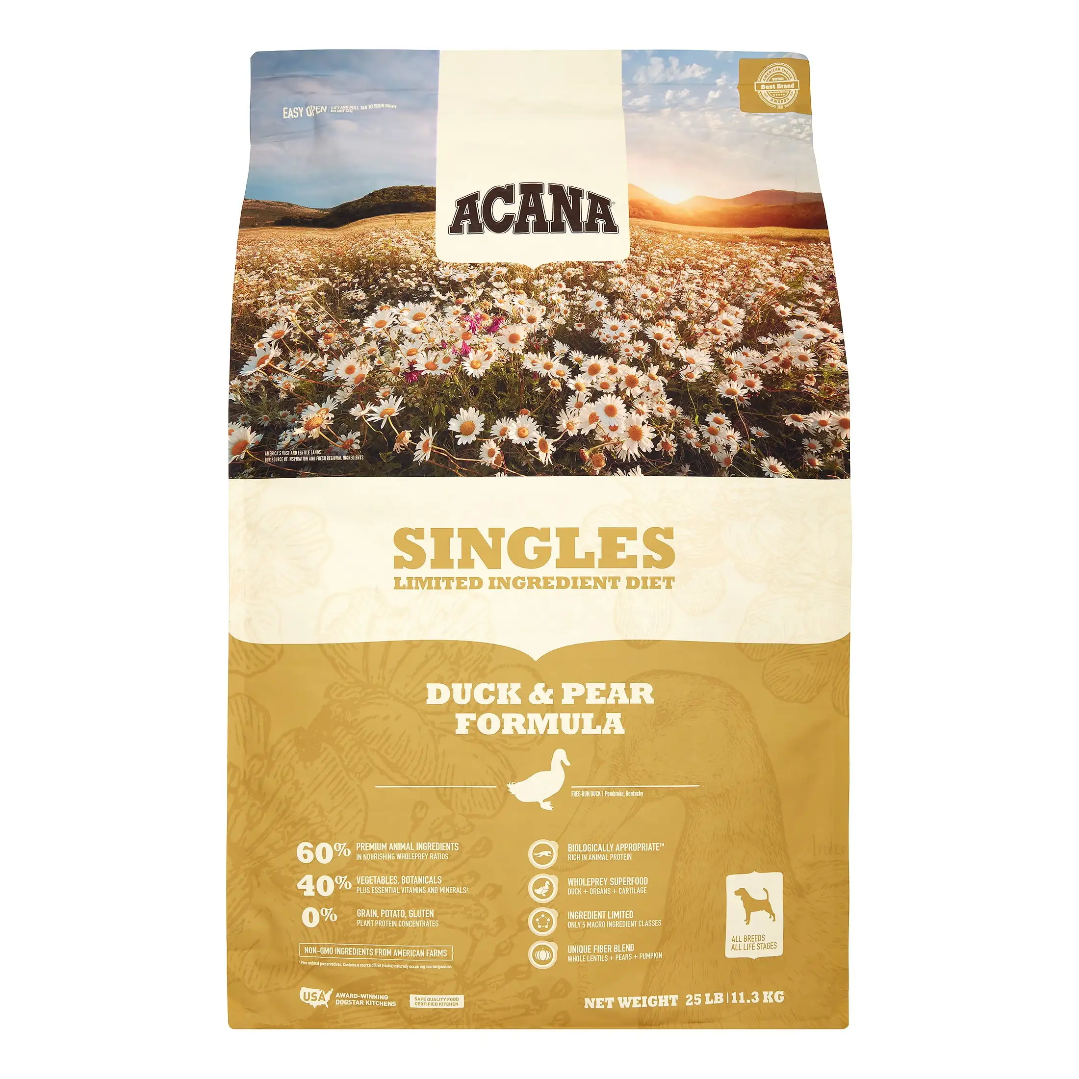 Acana Singles Grain-Free Duck & Pear Dry Dog Food. 25 lb