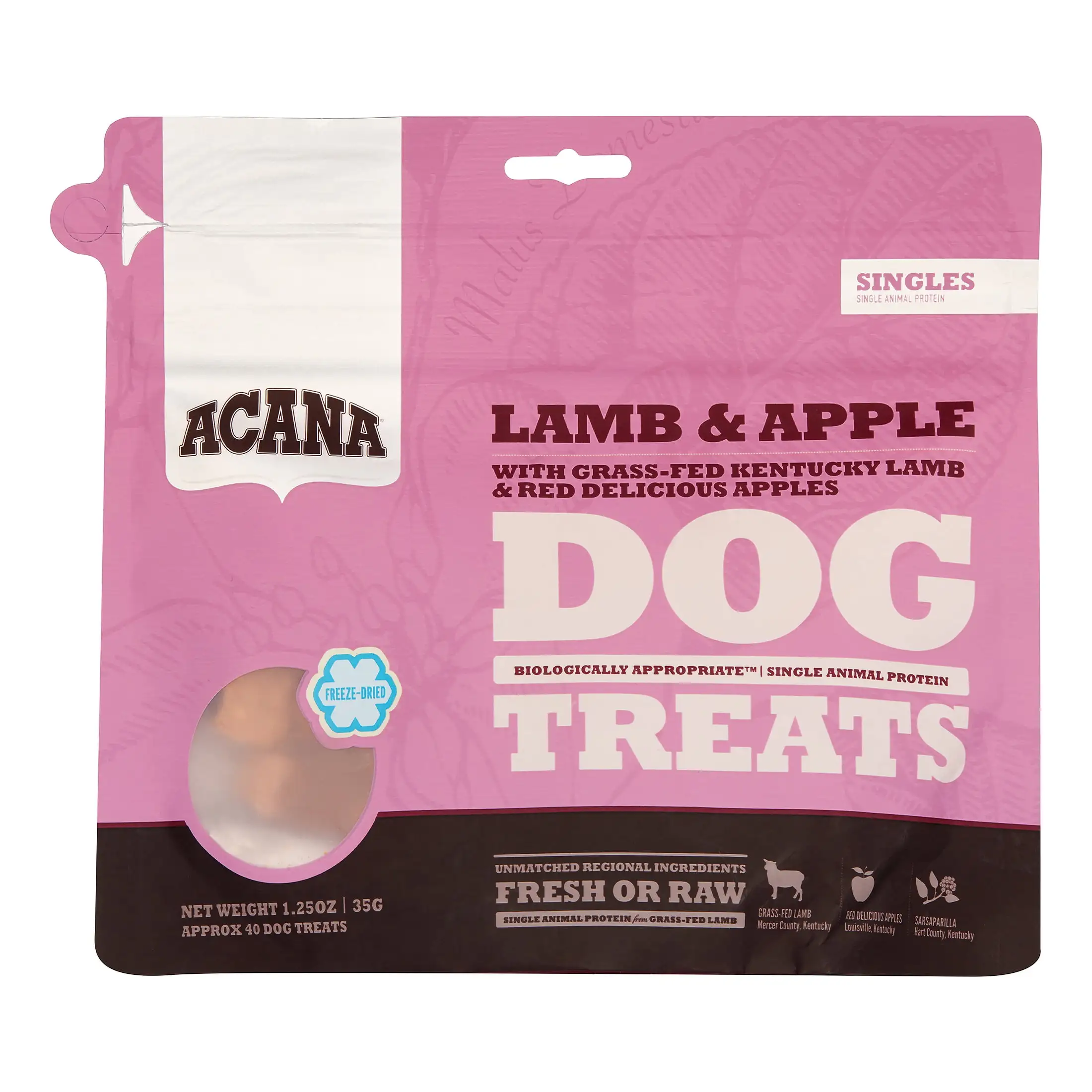 Acana Singles Lamb & Apple Freeze Dried Dog Treats. 1.25 oz