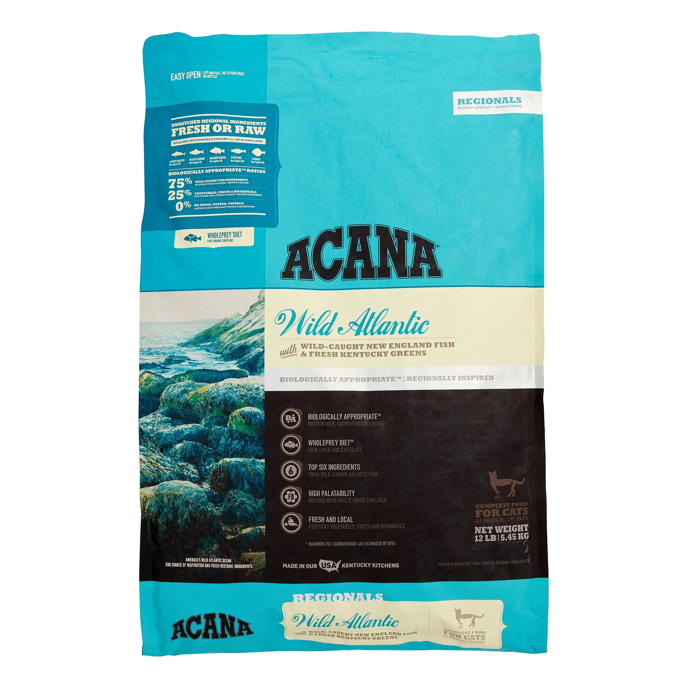 Acana Wild Atlantic Grain-Free Wild-Caught Fish & Fresh Kentucky Greens All Breed Dry Cat Food. 12 lb