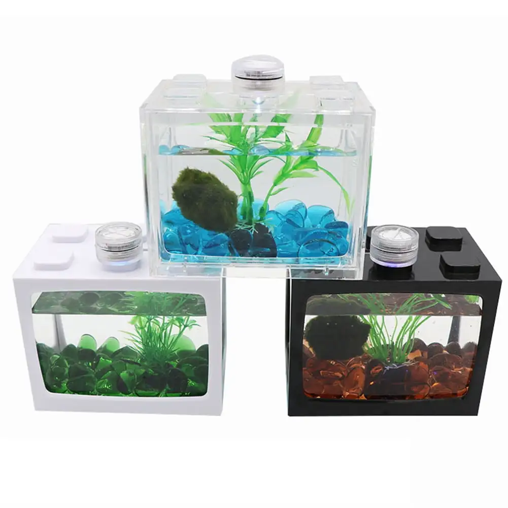 Acrylic Transparent Mini Fish Tank Creative Stackable Design With Led White Light For Fish Turtles